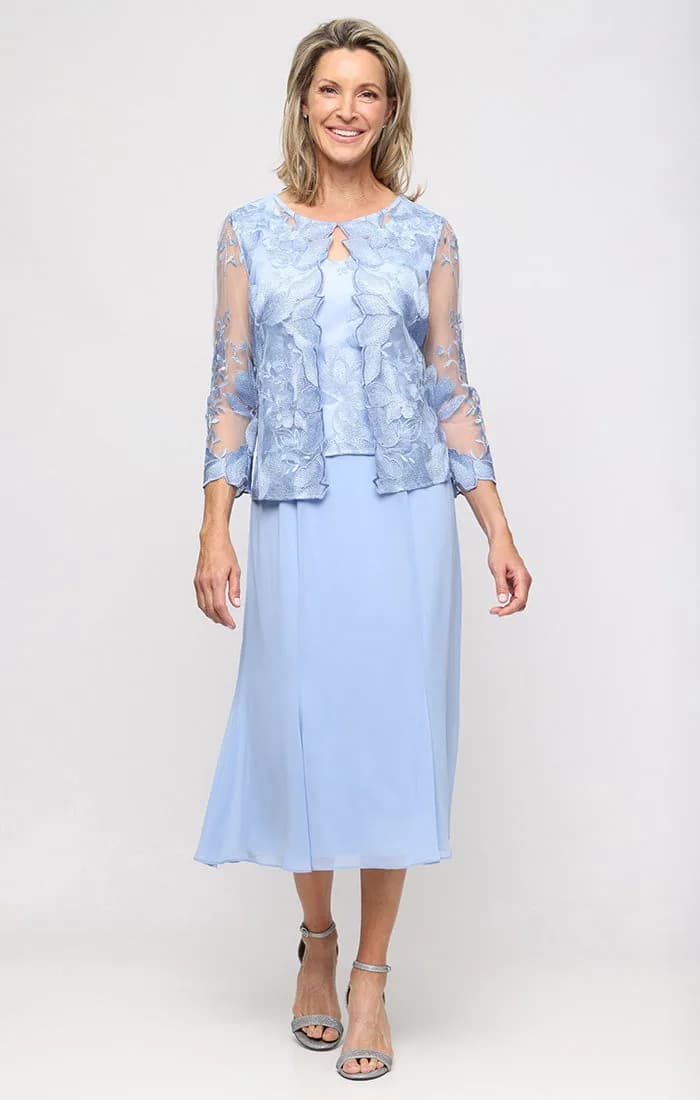 Attached Jacket Dress With Illusion Sleeves & Scallop Detail