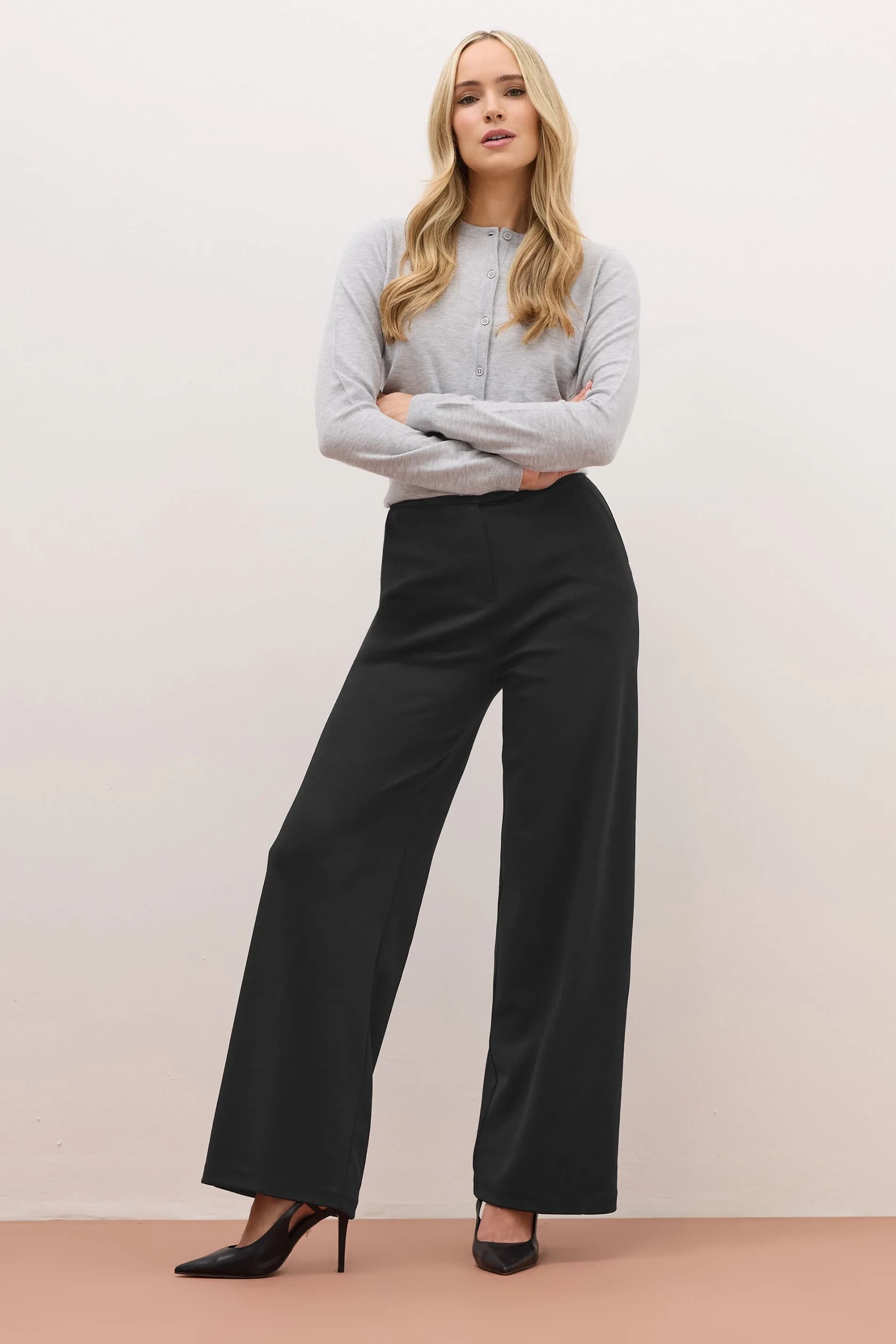 LTS PREMIUM Tall Black Tailored Wide Leg Trousers