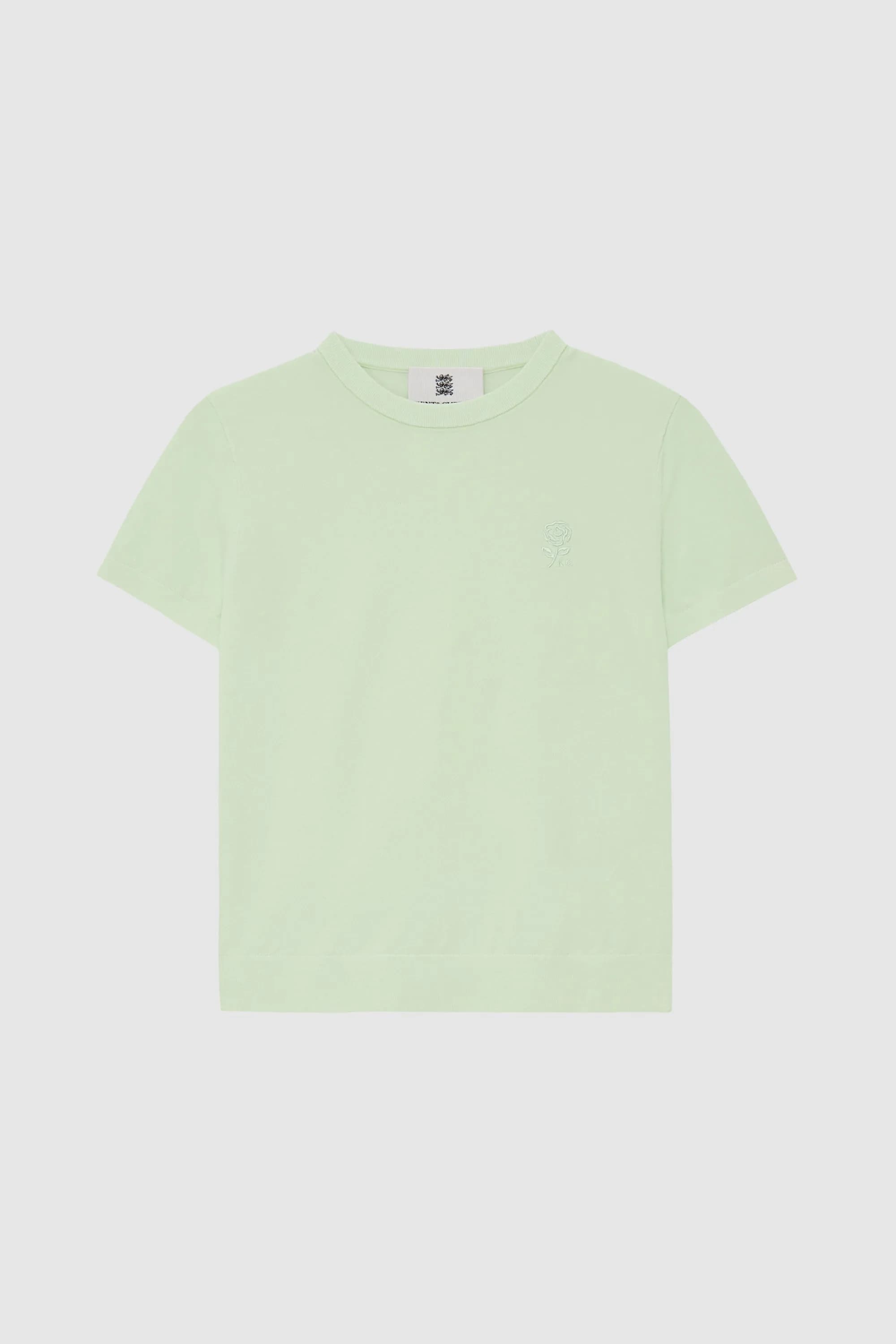 Embroidered Rose Crew Neck T-Shirt