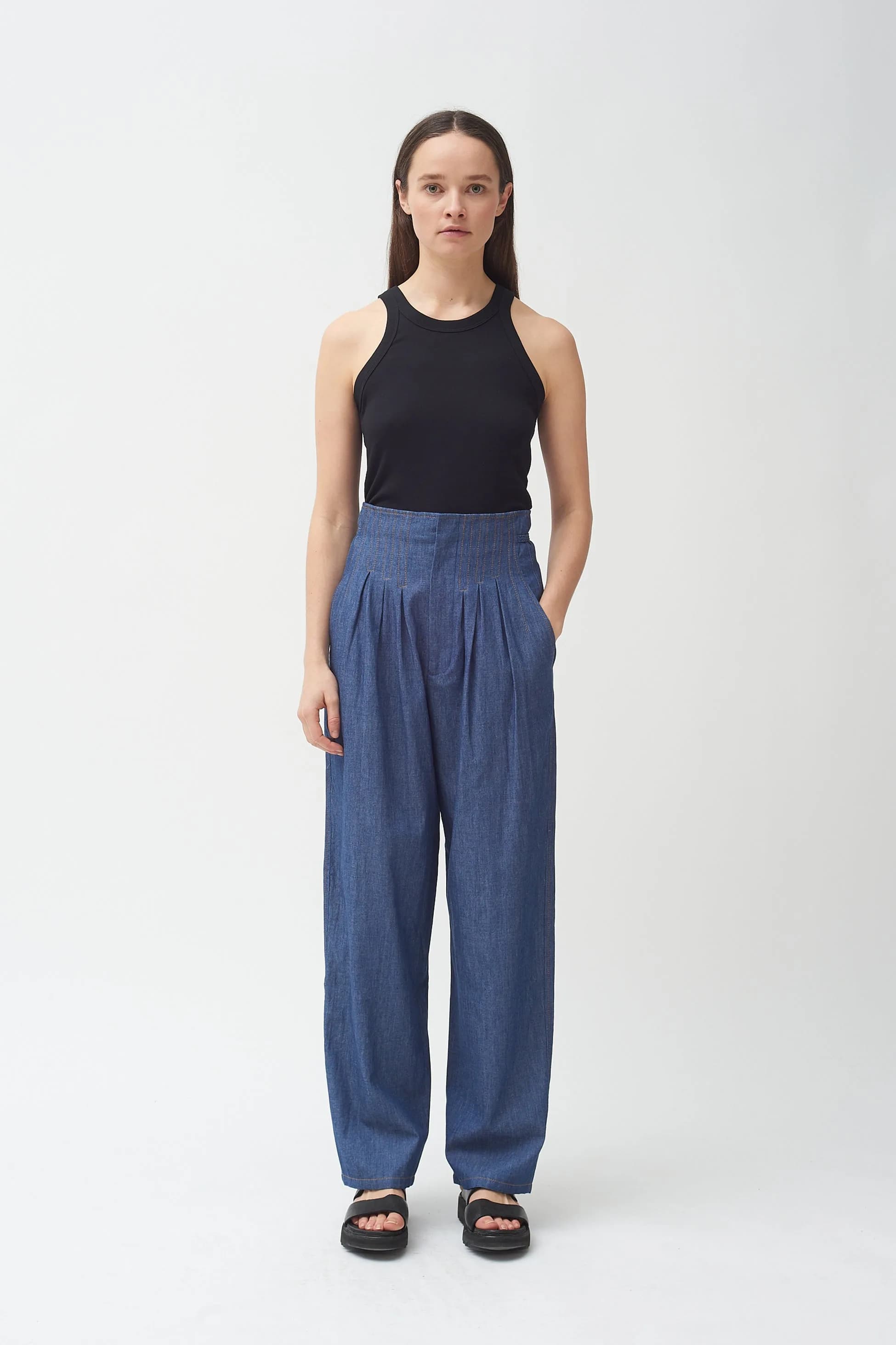 High waisted chambray pants