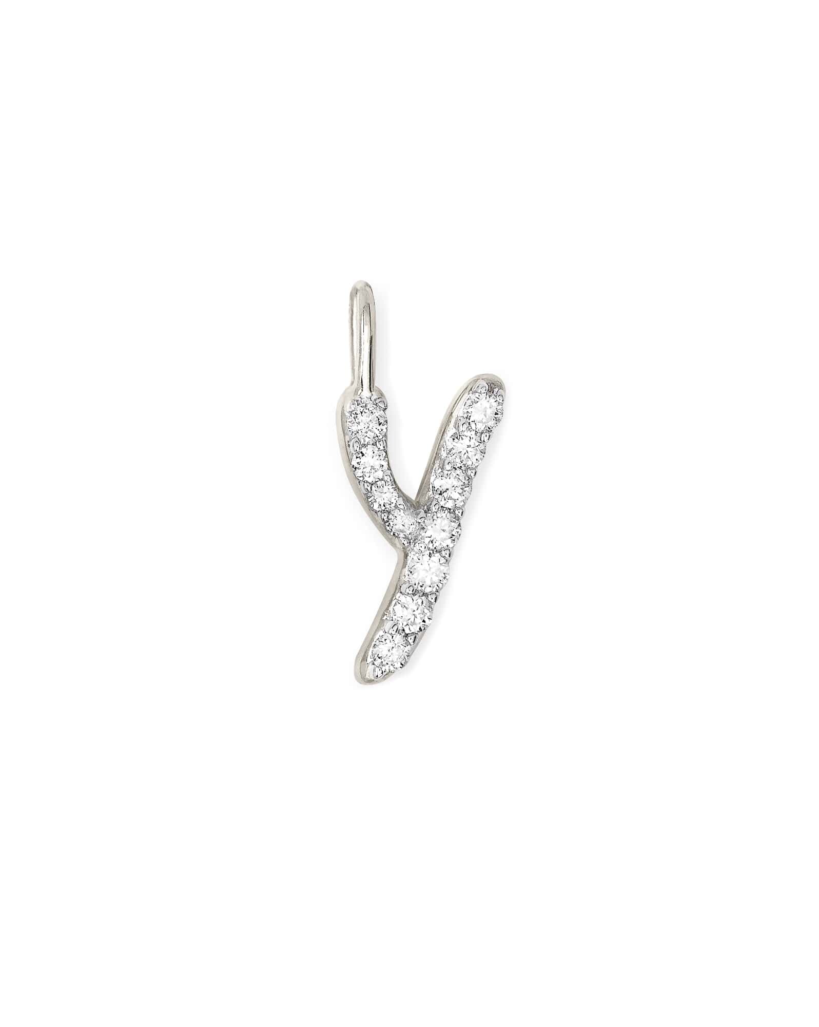 14k White Gold Letter Y Charm in White Diamond