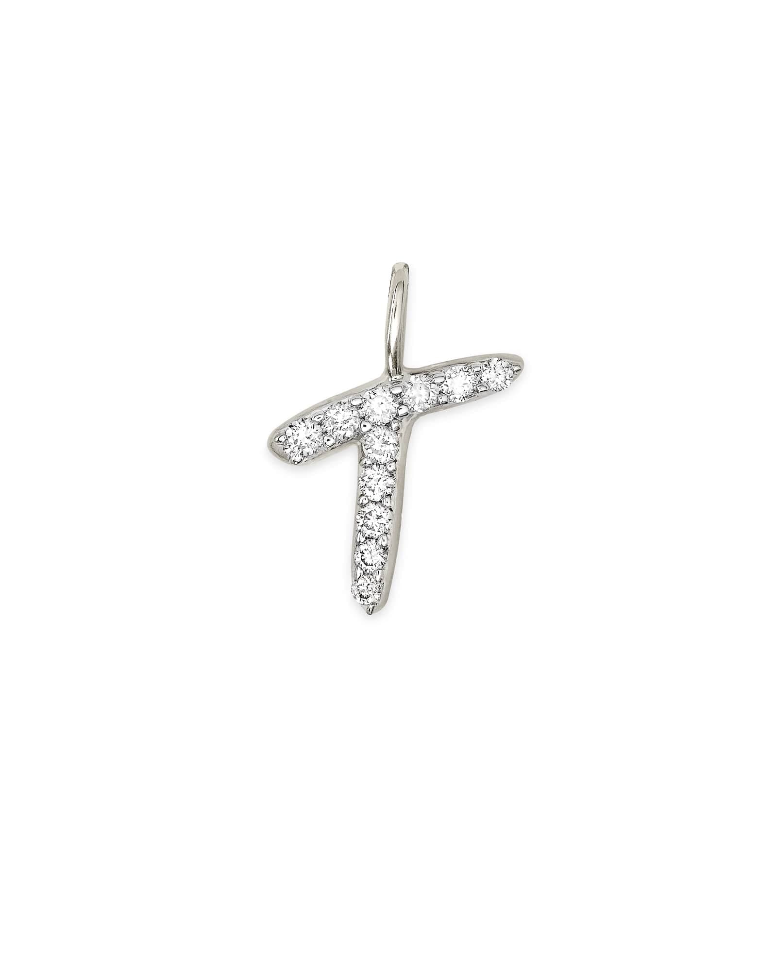 14k White Gold Letter T Charm in White Diamond