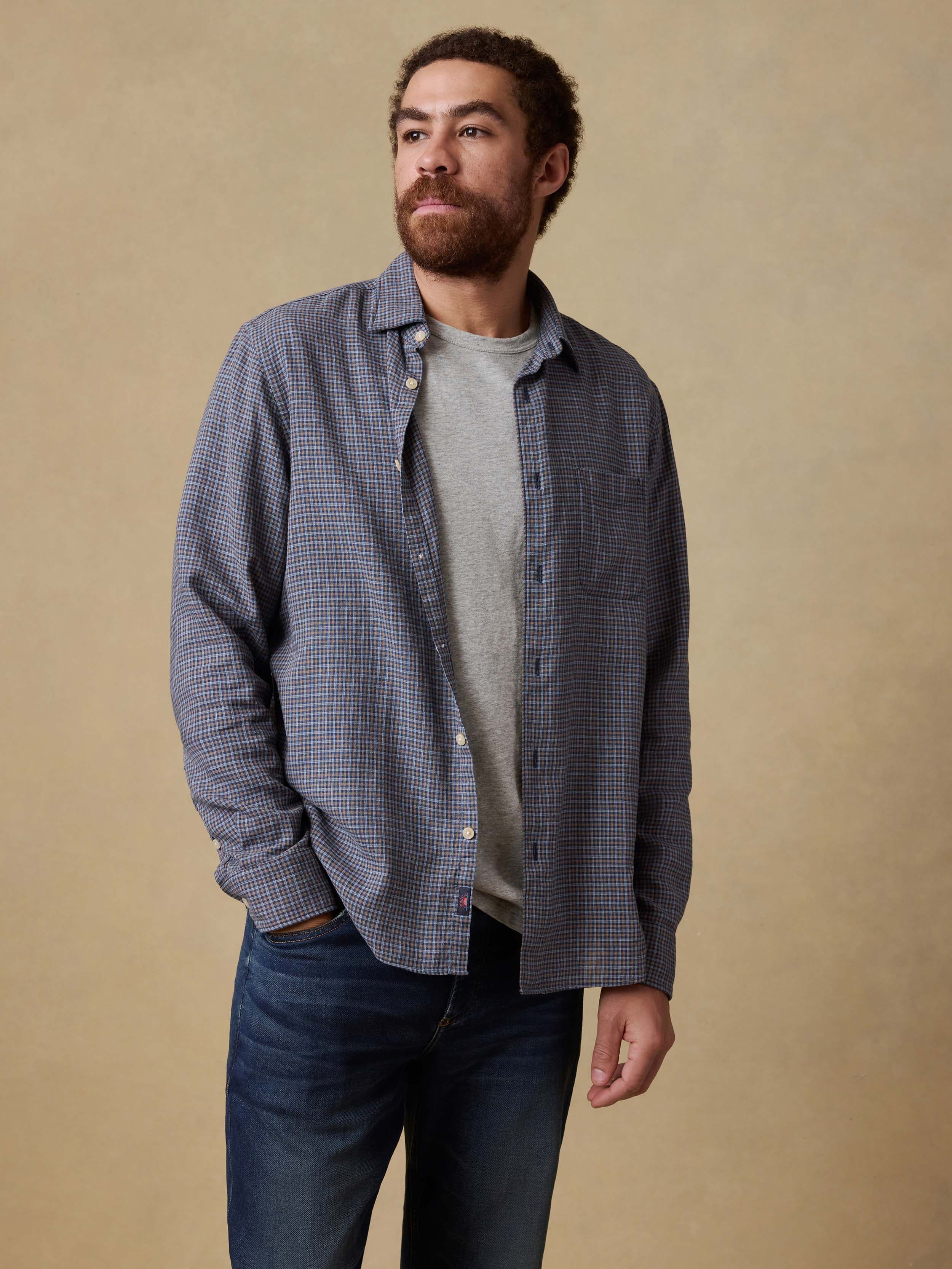 Palmetto Shirt - Navy Palm Check