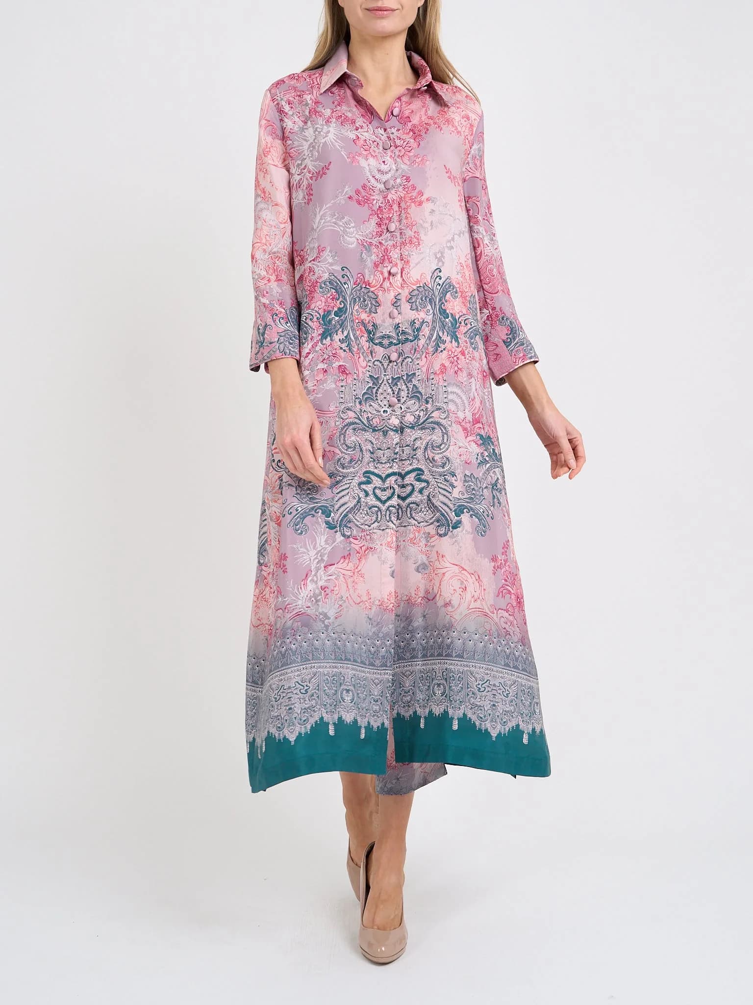 Oxford Dress Coat Tailored Sleeve Antique Rose Azalea Silk Satin