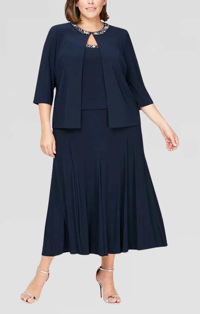 Matte Jersey Jacket Dress with Beaded Trim Detail