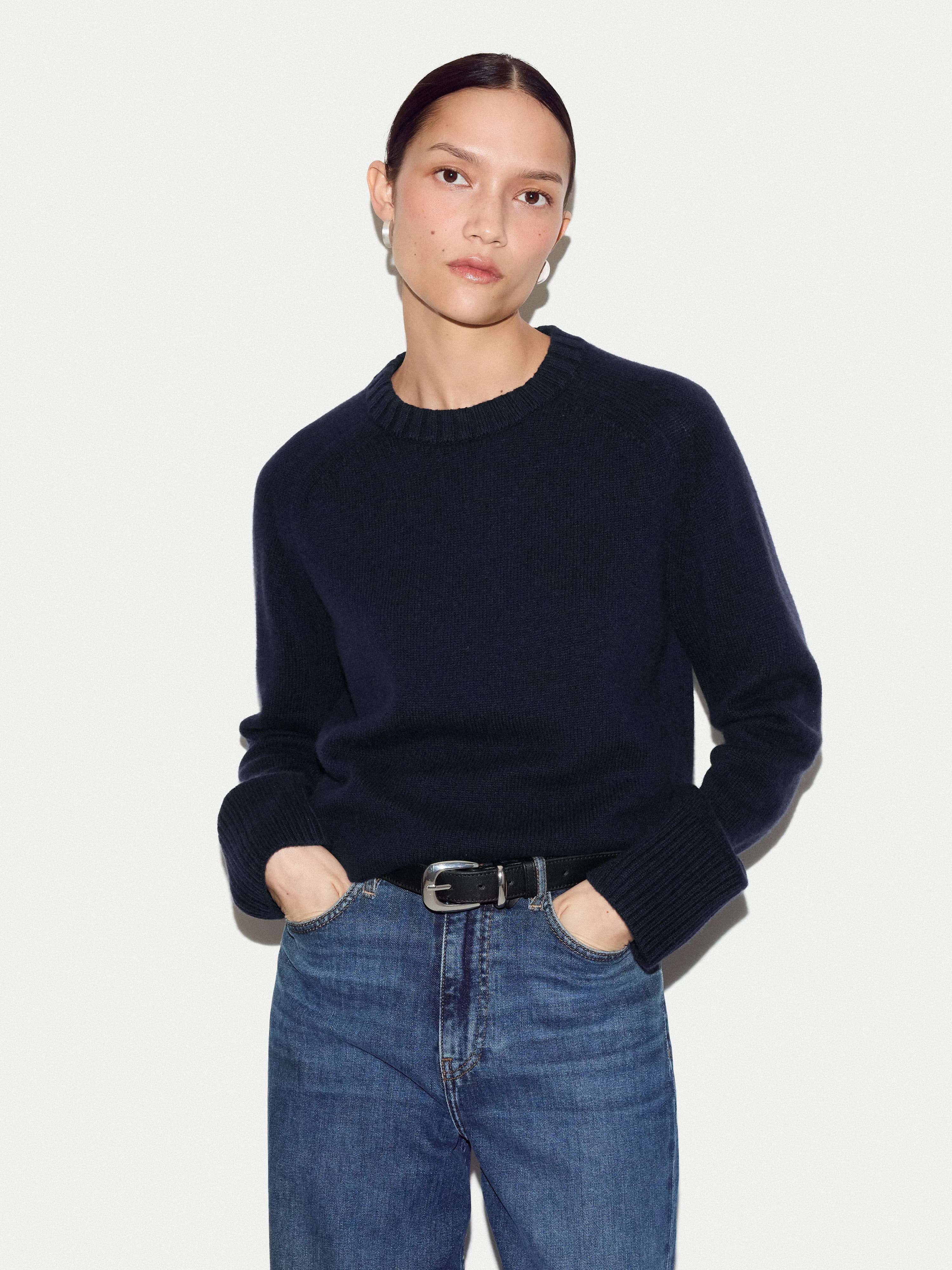 Wool Cashmere Saddle Jumper | Navy