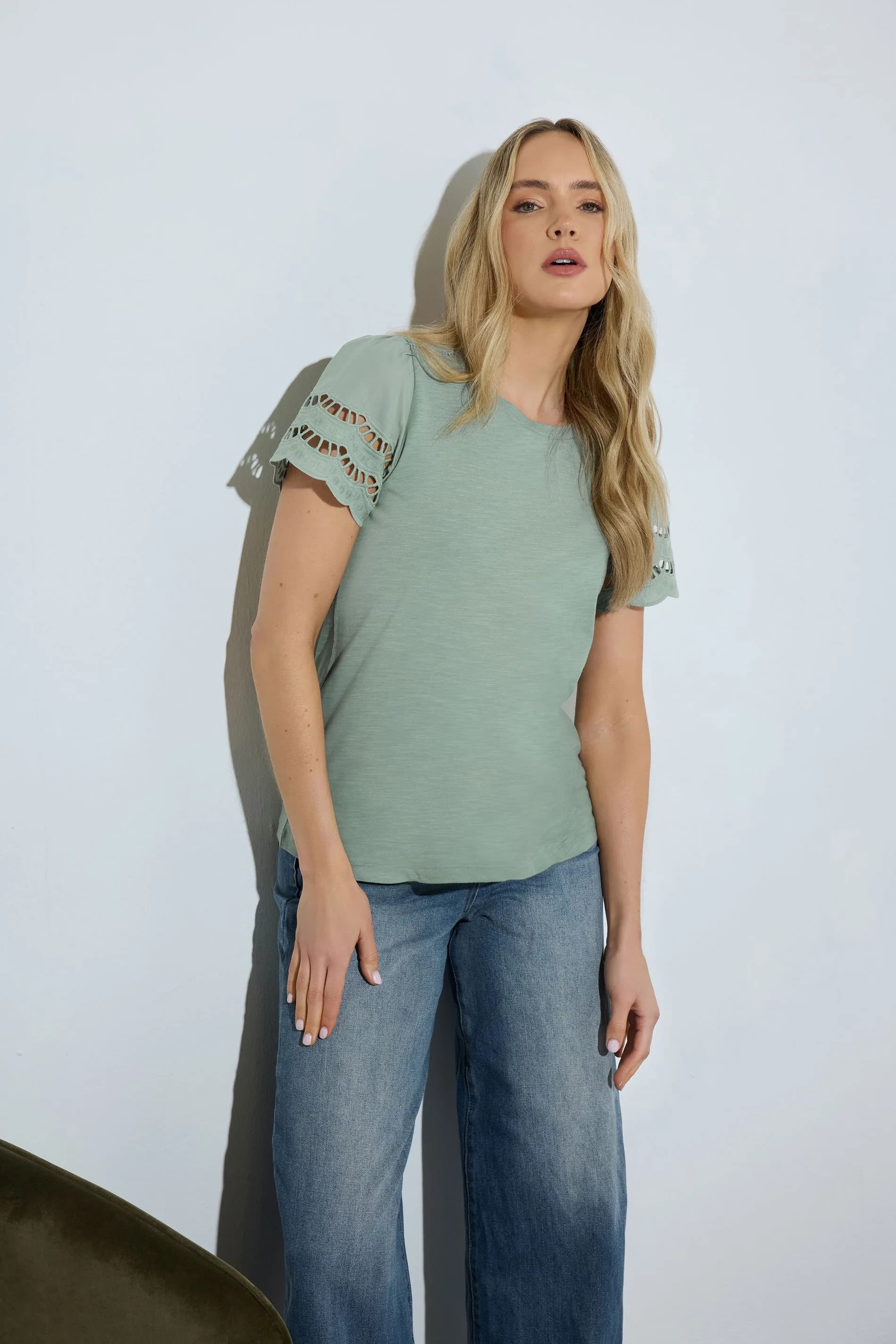 Tall Green Embroidered Sleeve T-Shirt