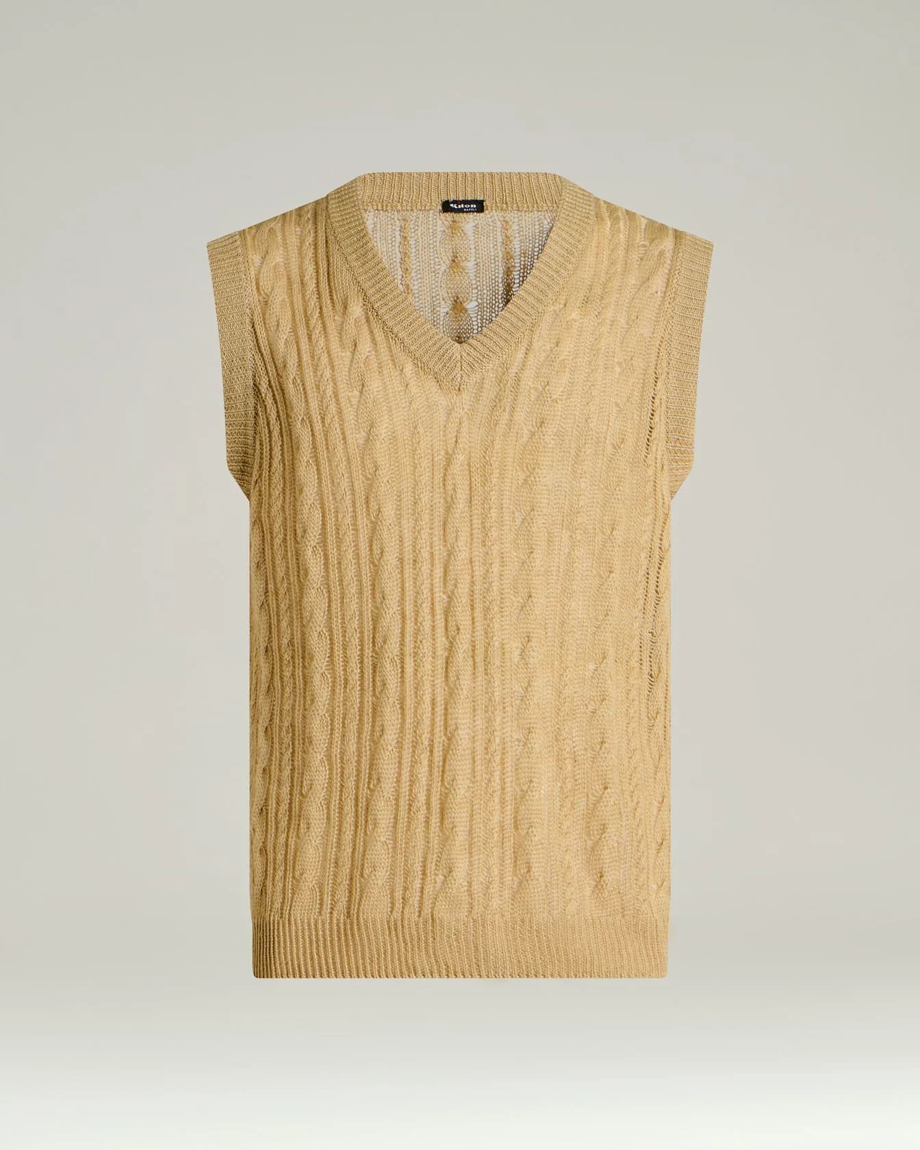 PURE LINEN CABLE KNIT V-NECK SWEATER
