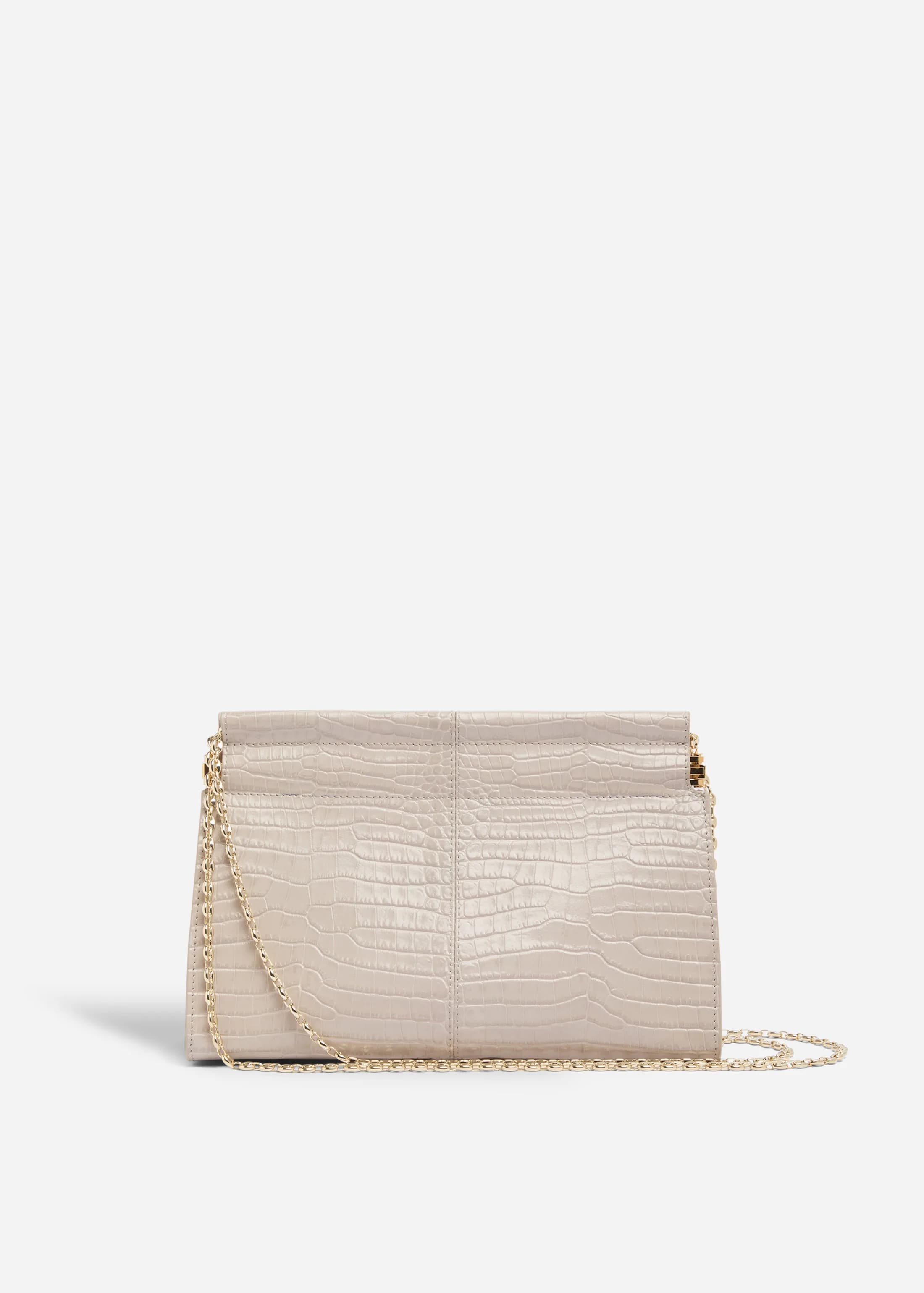 Small Leather Clutch with Chain - Grey