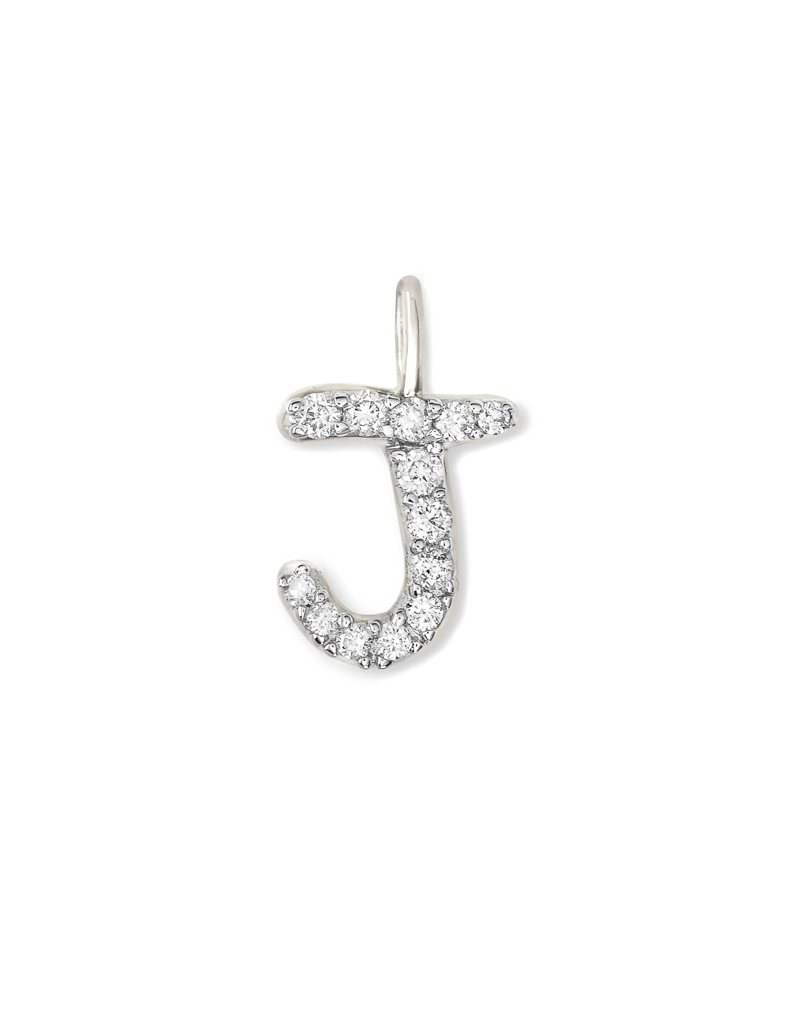 14k White Gold Letter J Charm in White Diamond