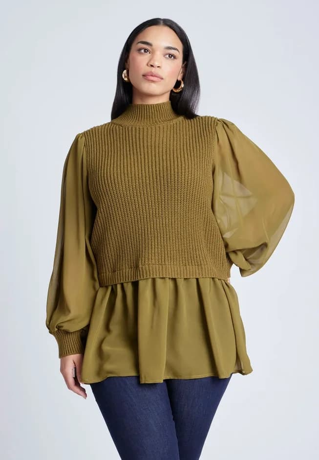 Twofer Sweater With Chiffon