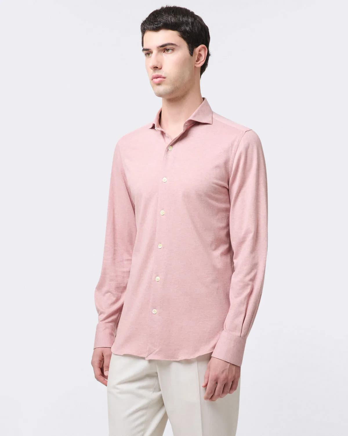 Toronto Slim Fit Shirt in Cotton Piqué Jersey and Cashmere