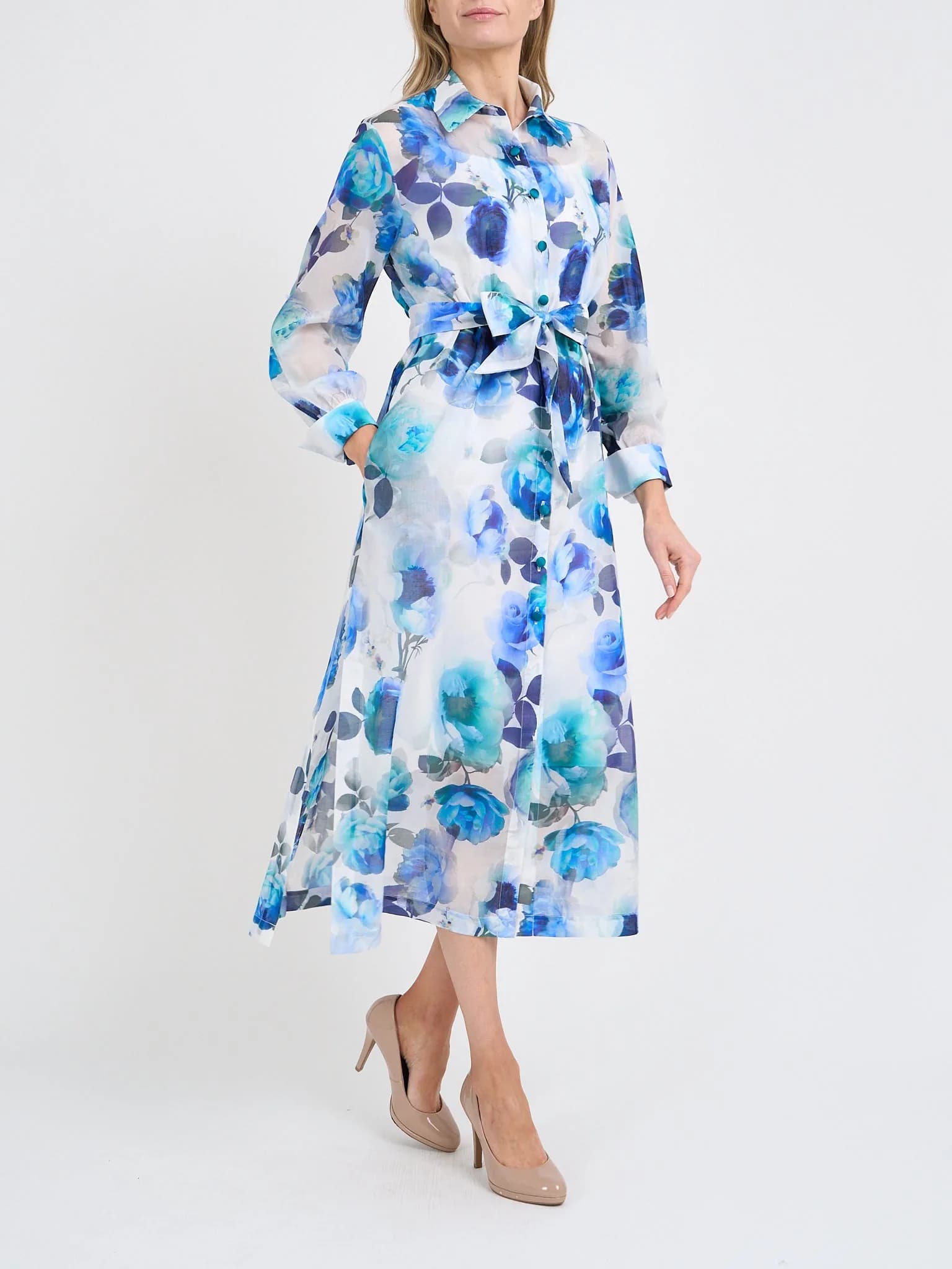 Oxford Dress Coat Full Sleeve Ivory Blue Rosa Cotton Voile