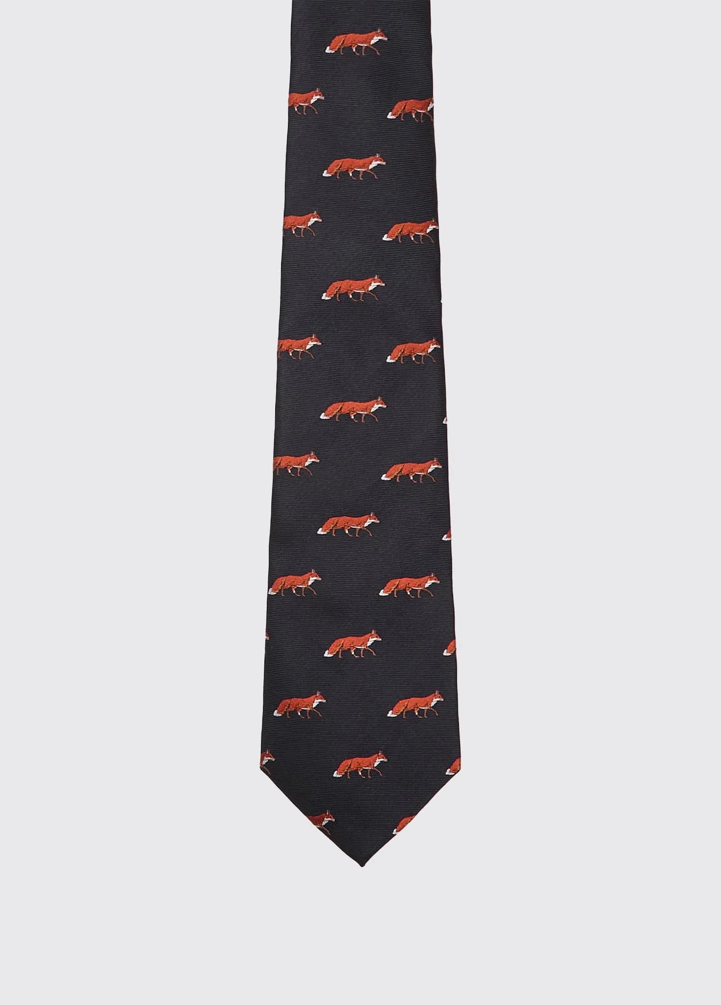 Kavanagh 100% Silk Fox Motif Tie - Navy