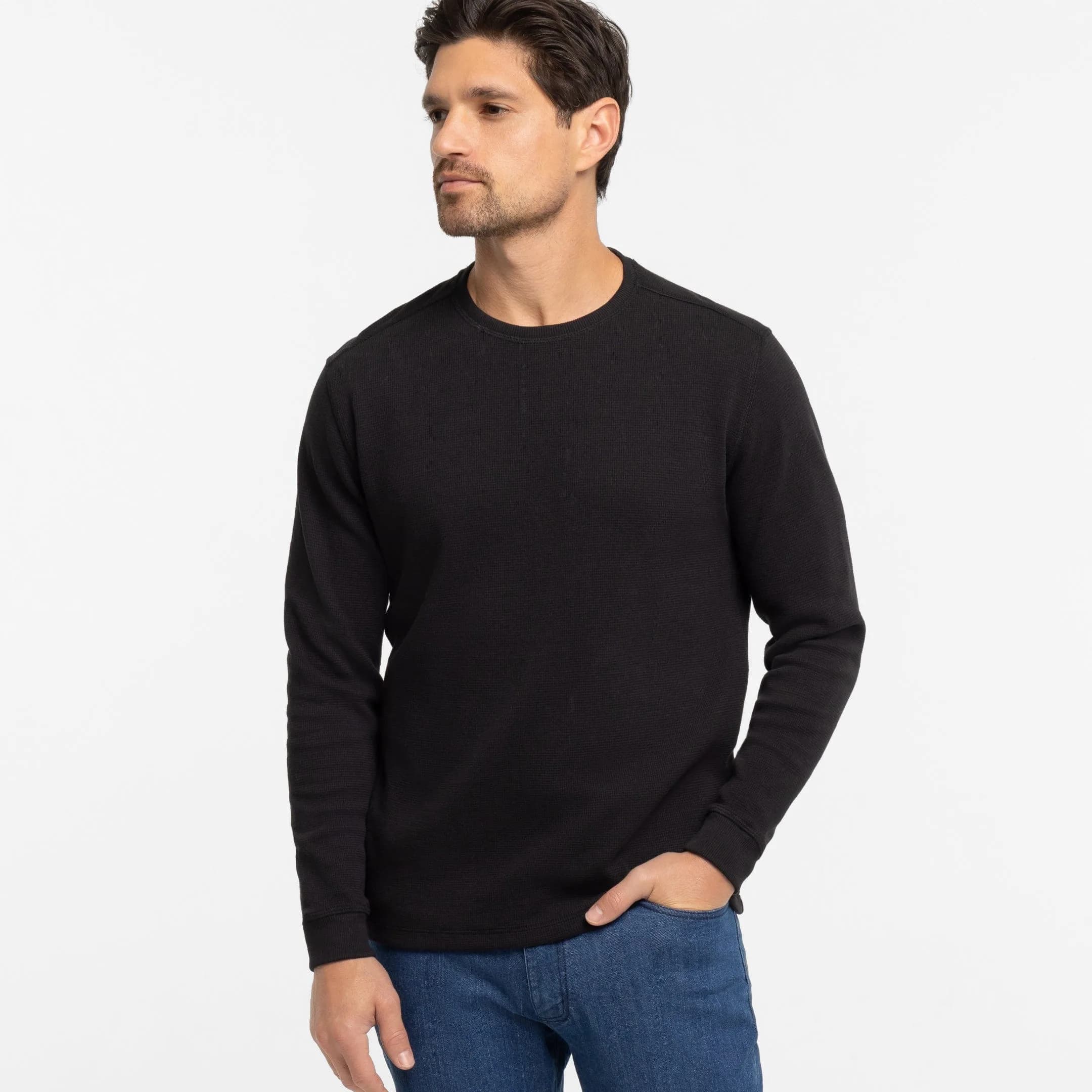 Black Waffle Long Sleeve Crew Neck Tee