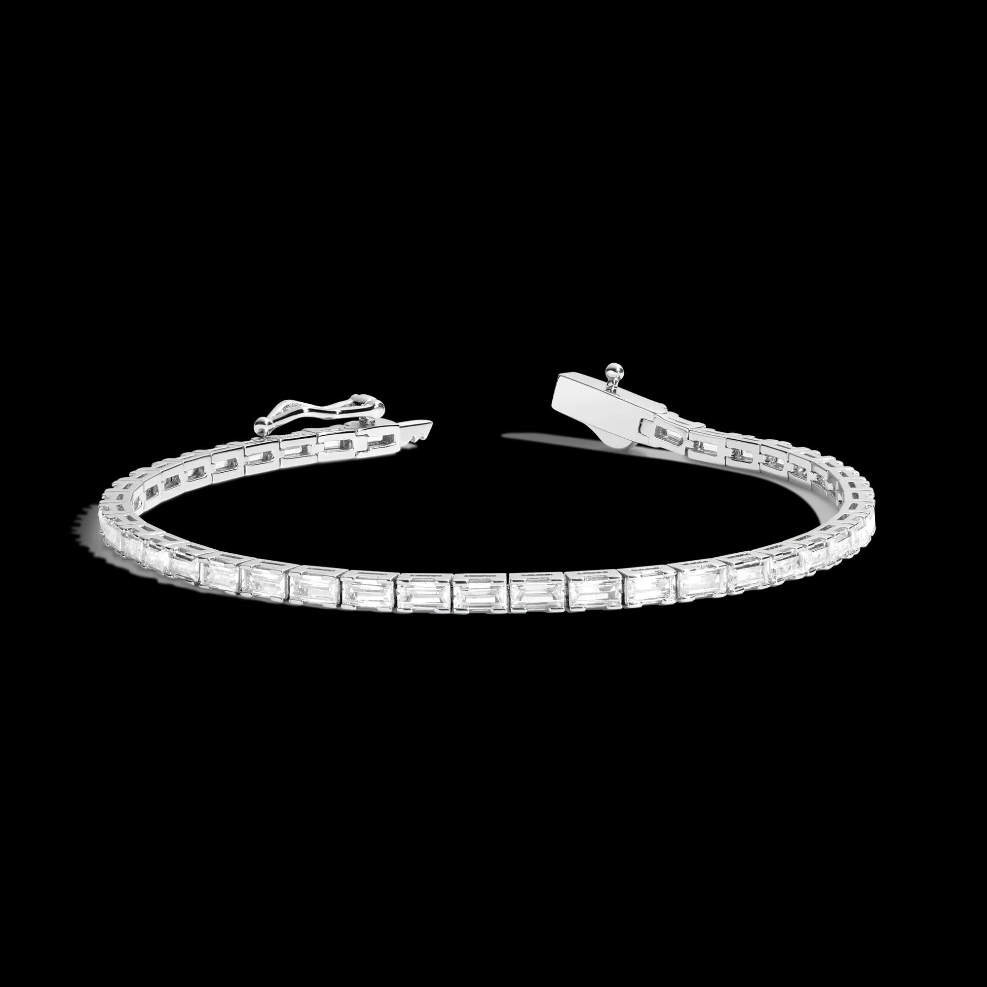 Lab Grown White Sapphire Horizontal Baguette Tennis Bracelet - 7ct
