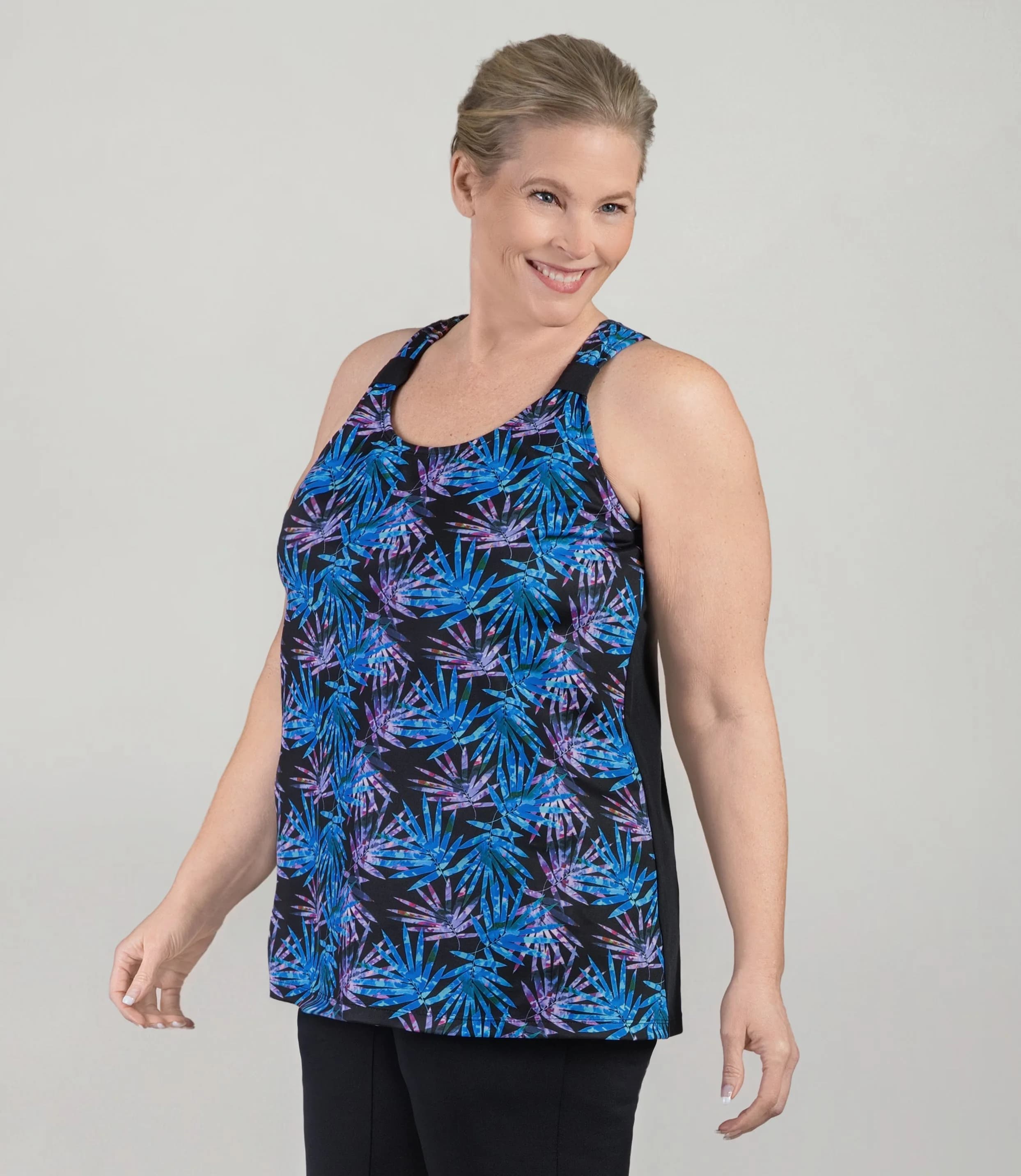 AquaSport Hanalei Tankini Top Jewel Palmetto Print Black