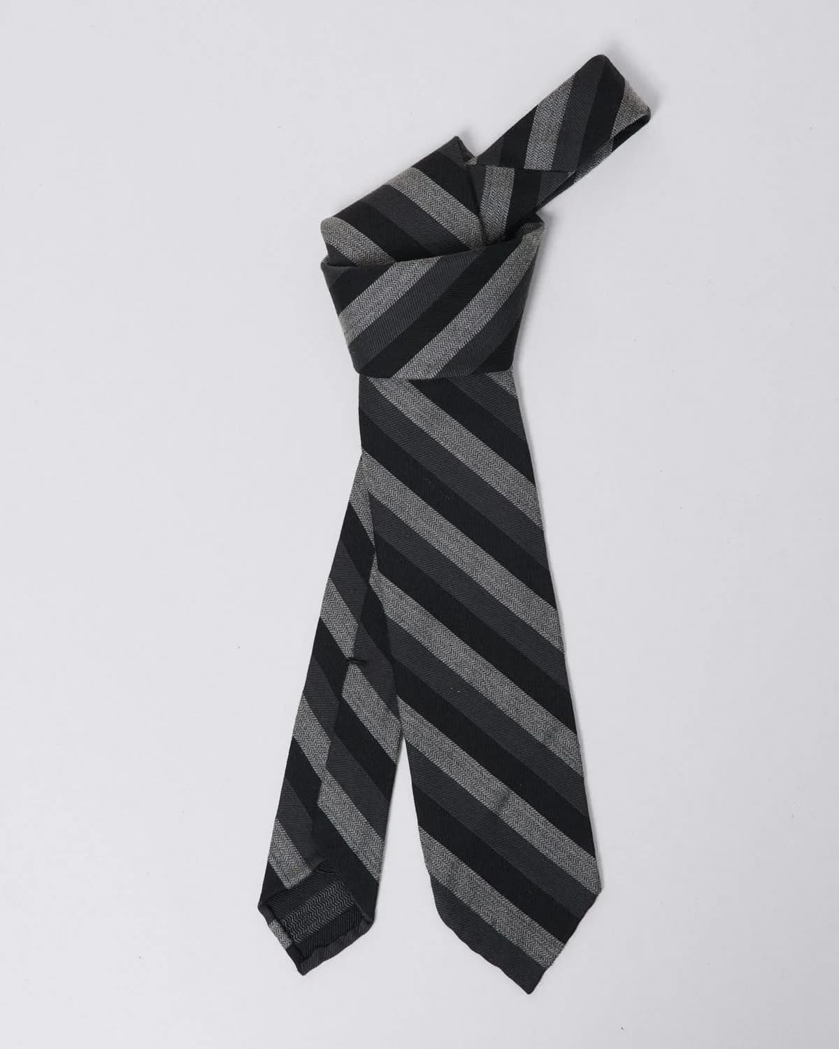 Anversa Regimental Wool and Silk Tie, Striped, Black and Gray