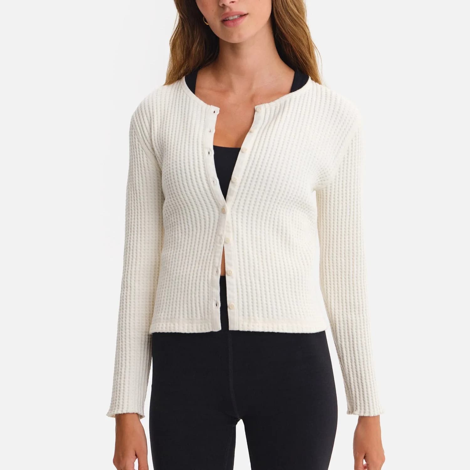 Organic Waffle Crew Cardigan