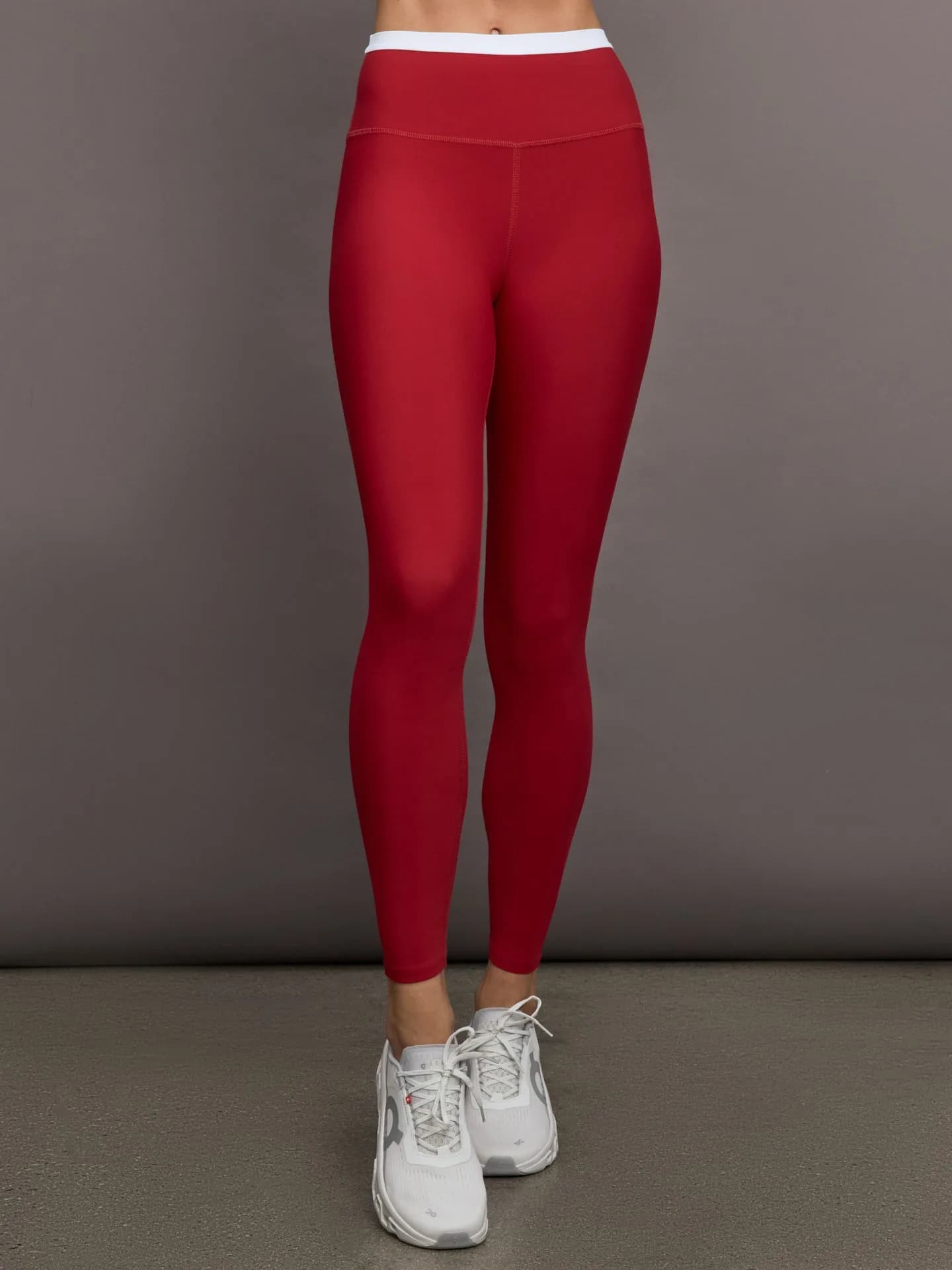 Contrast Waistband Legging in Melt - Cherry Red/White