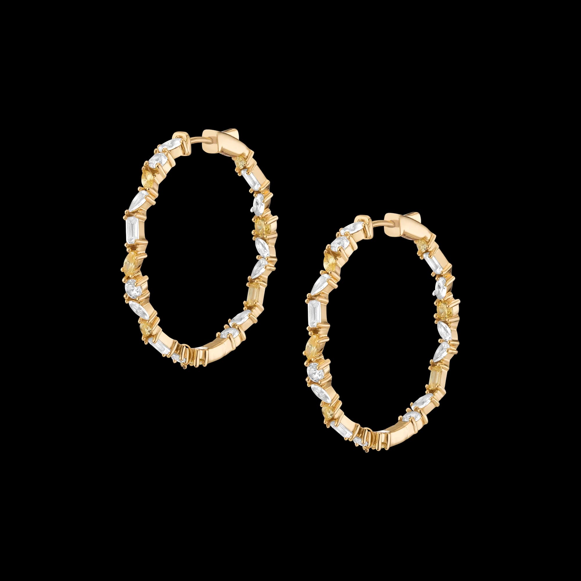 Lab Grown White Sapphire and Canary Mixed Shape Hoop Earrings