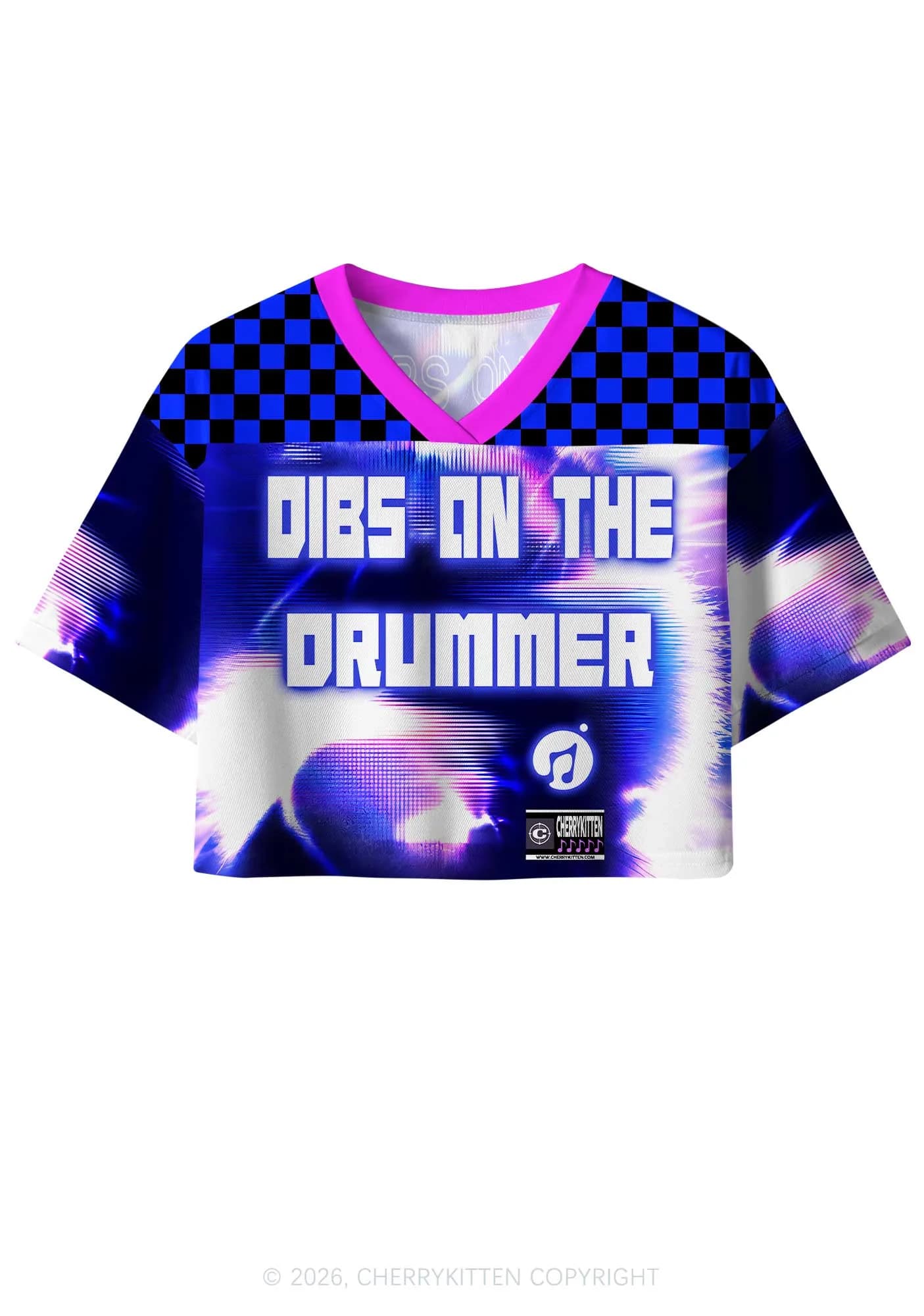Blue Sound Wave Dibs On Drummer Y2K Crop Sport Jersey Shirt