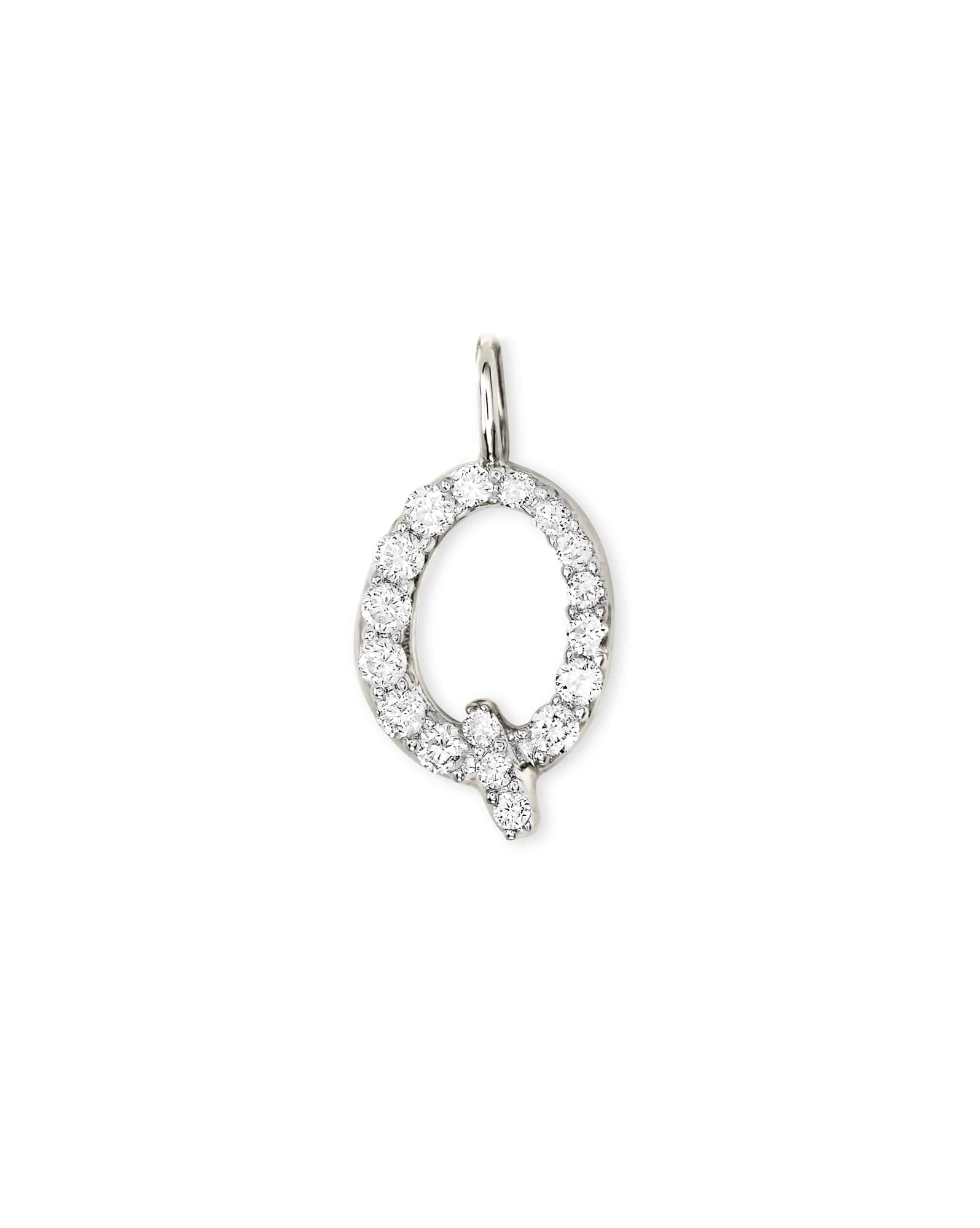 14k White Gold Letter Q Charm in White Diamond