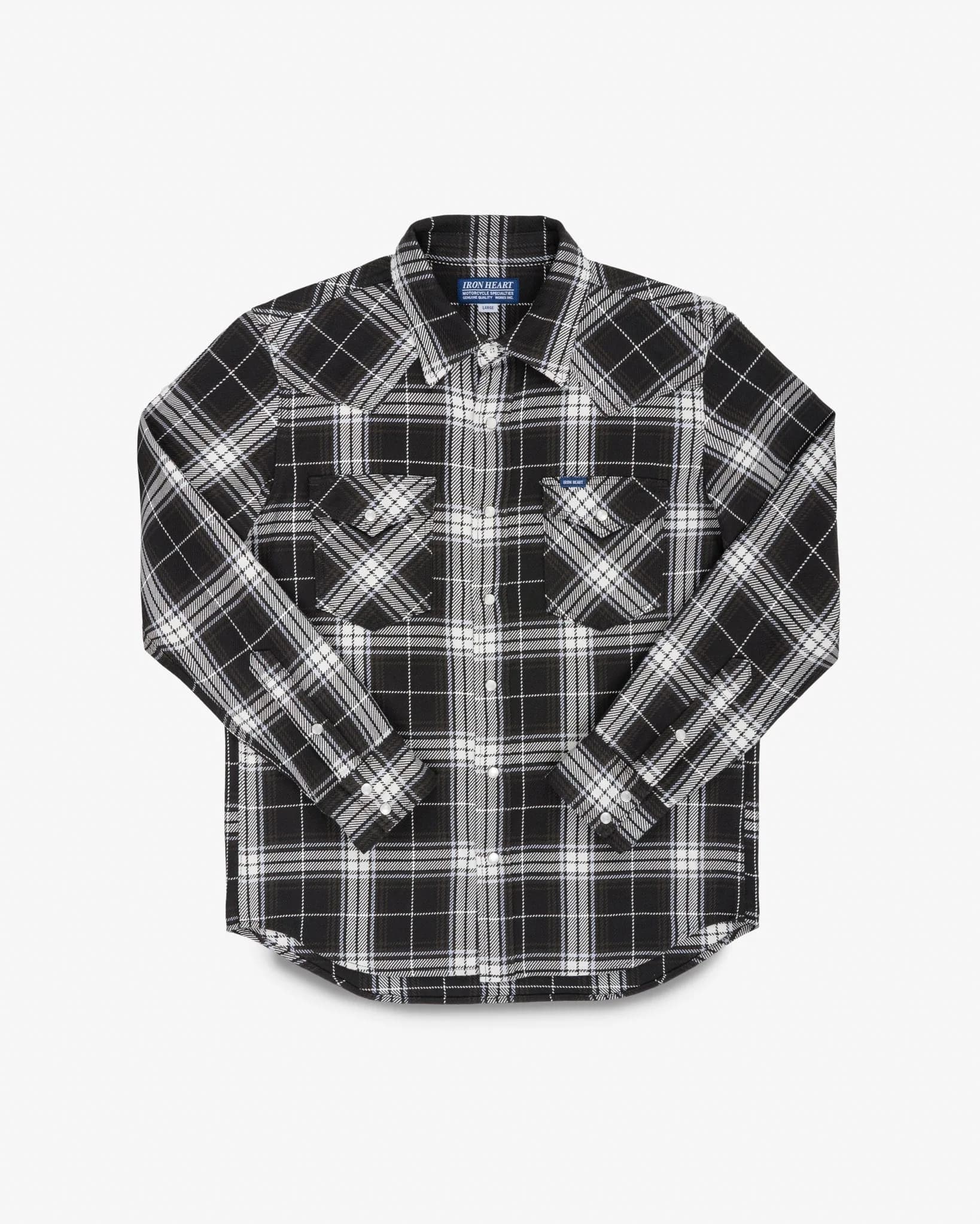 9oz Selvedge Flannel Check Western Shirt - Black