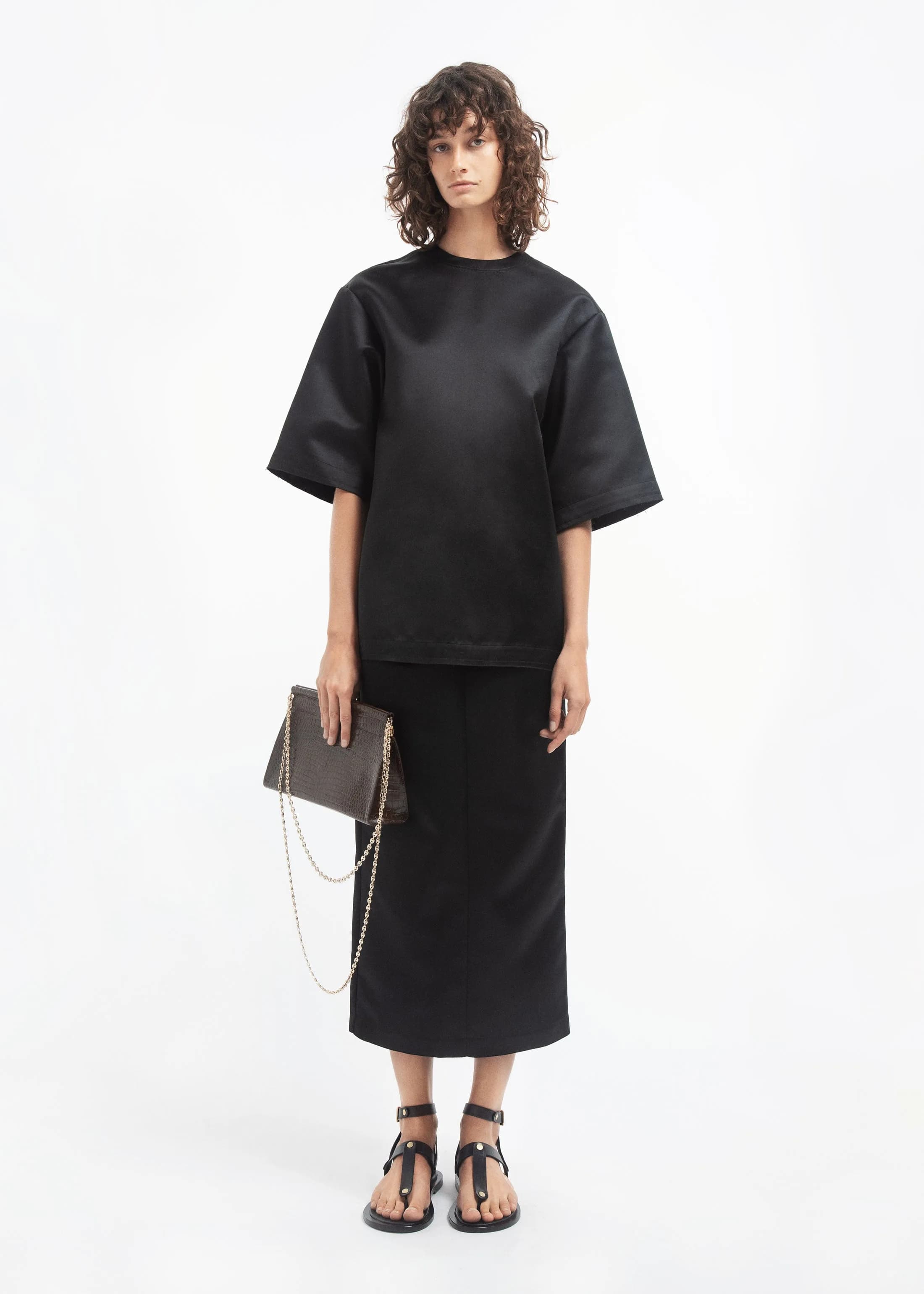Oversized Shirt in Duchess Satin - Black