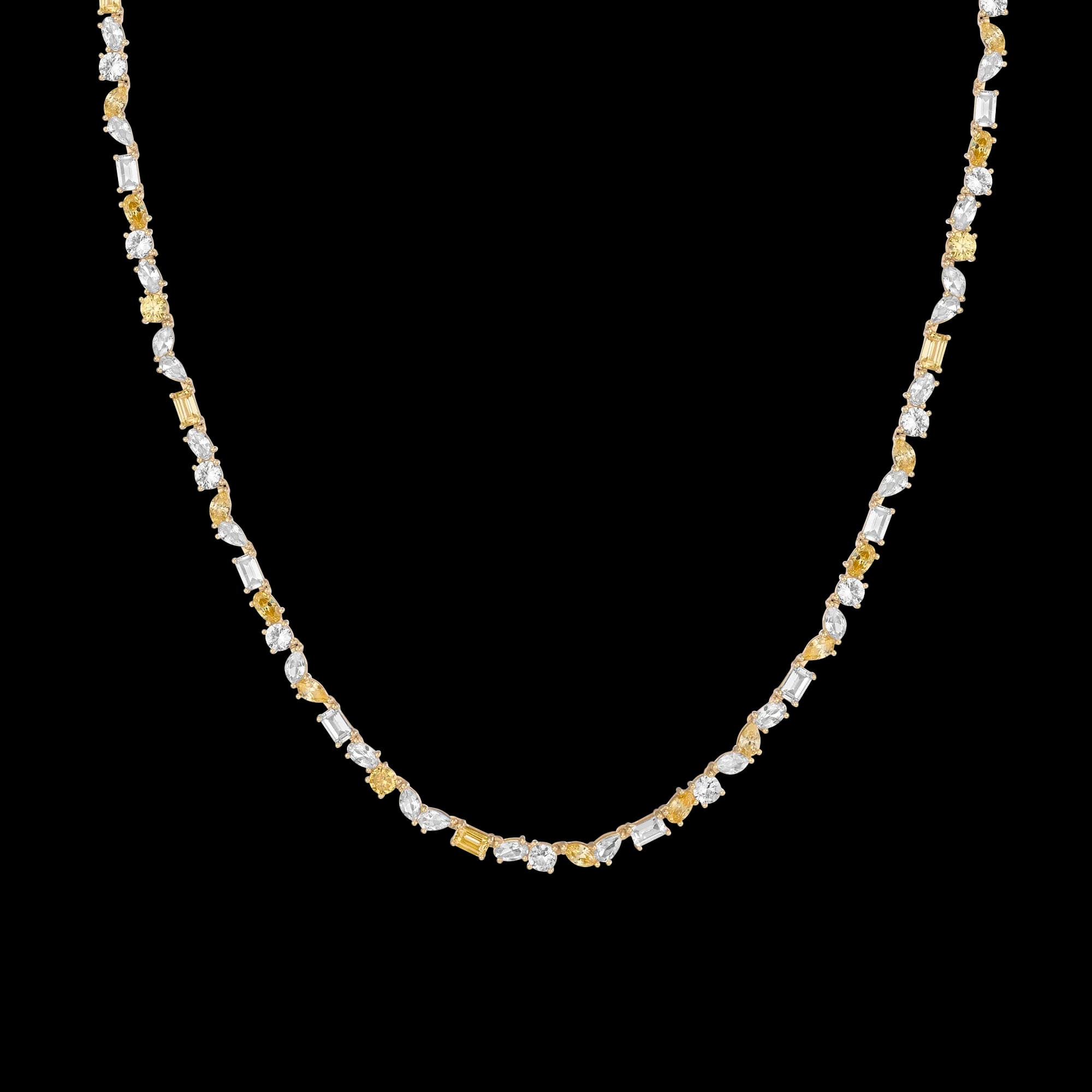 Lab Grown White Sapphire and Canary Mixed Shape Tennis Necklace