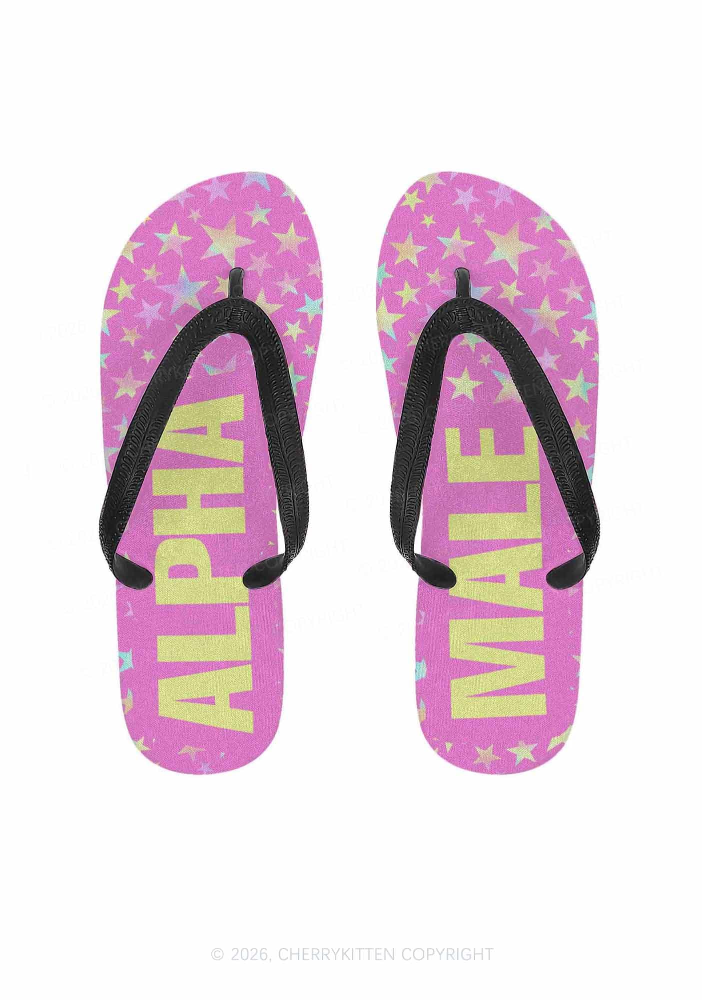 Hot Pink Alpha Male Pride Y2K Print Flip Flops