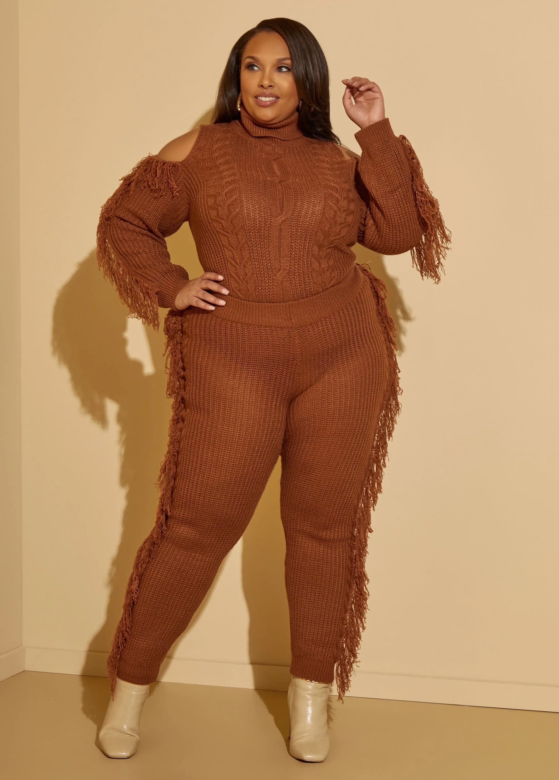 Cable Knit Fringed Joggers