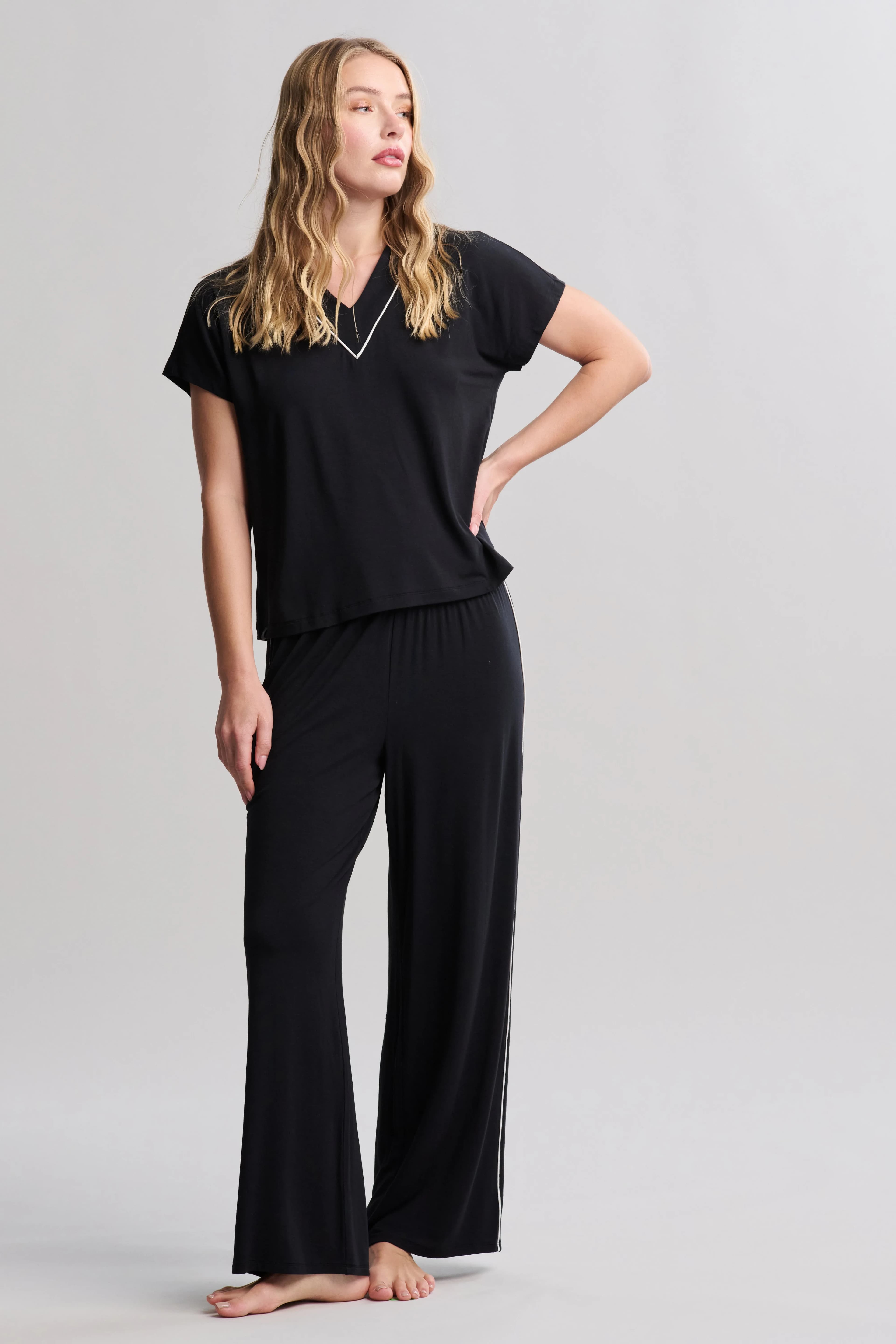 Luxe Milk Jersey® Piped Short Sleeve Pant Set