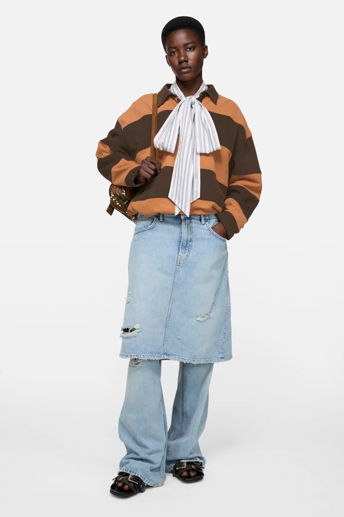 Layered denim trousers