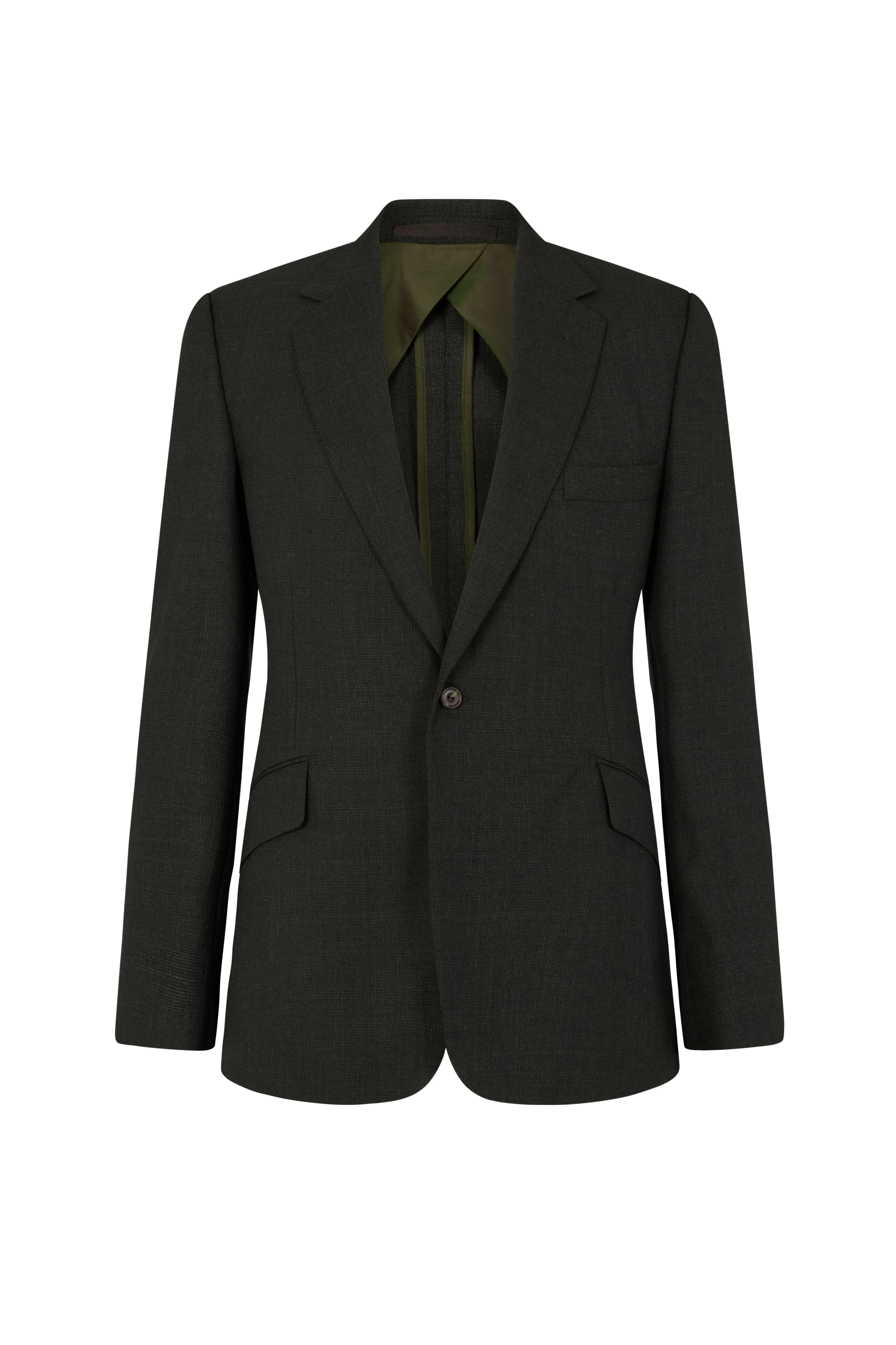 Green Melange Wool Hopsack Single Breasted Blazer