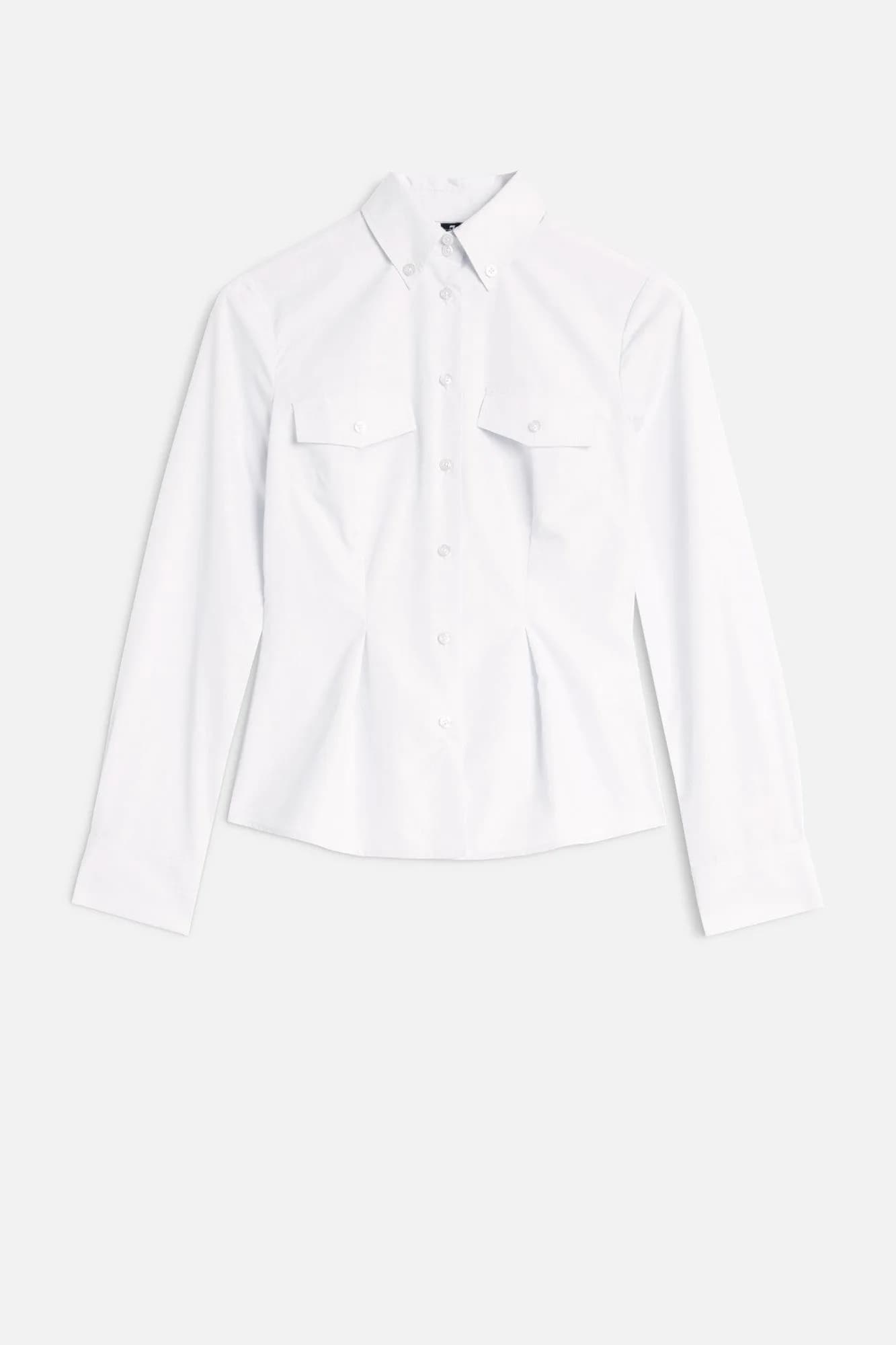 Slant Military Shirt in Poplin Optical White