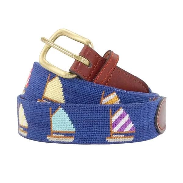 Smathers and Branson Needlepoint Belt Navy with Rainbow Fleet