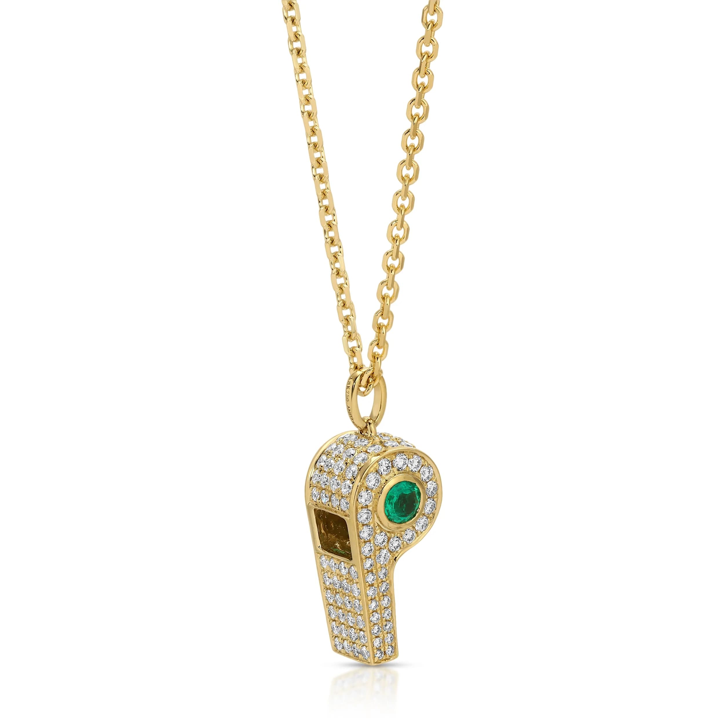 Pave Diamond Baby Whistle with Round Colombian Emerald