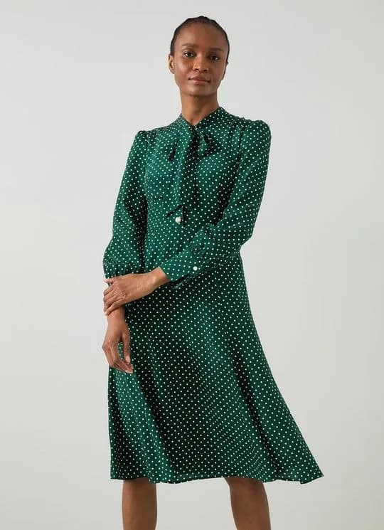 Mortimer Green & Cream Polka Dot Silk Dress
