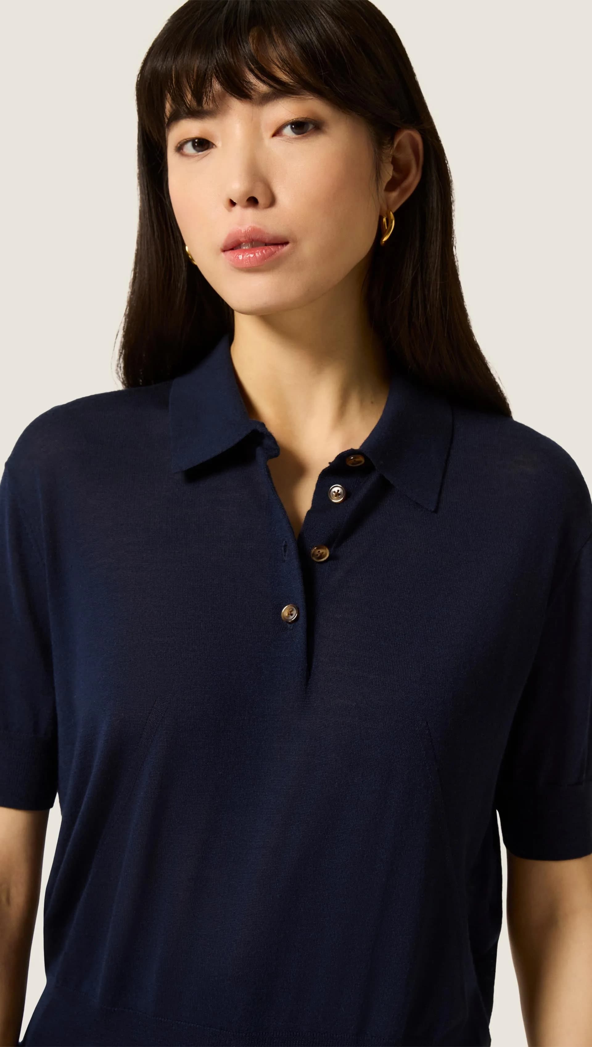 Fine Knit Shortsleeve Polo in Merino Silk | Navy