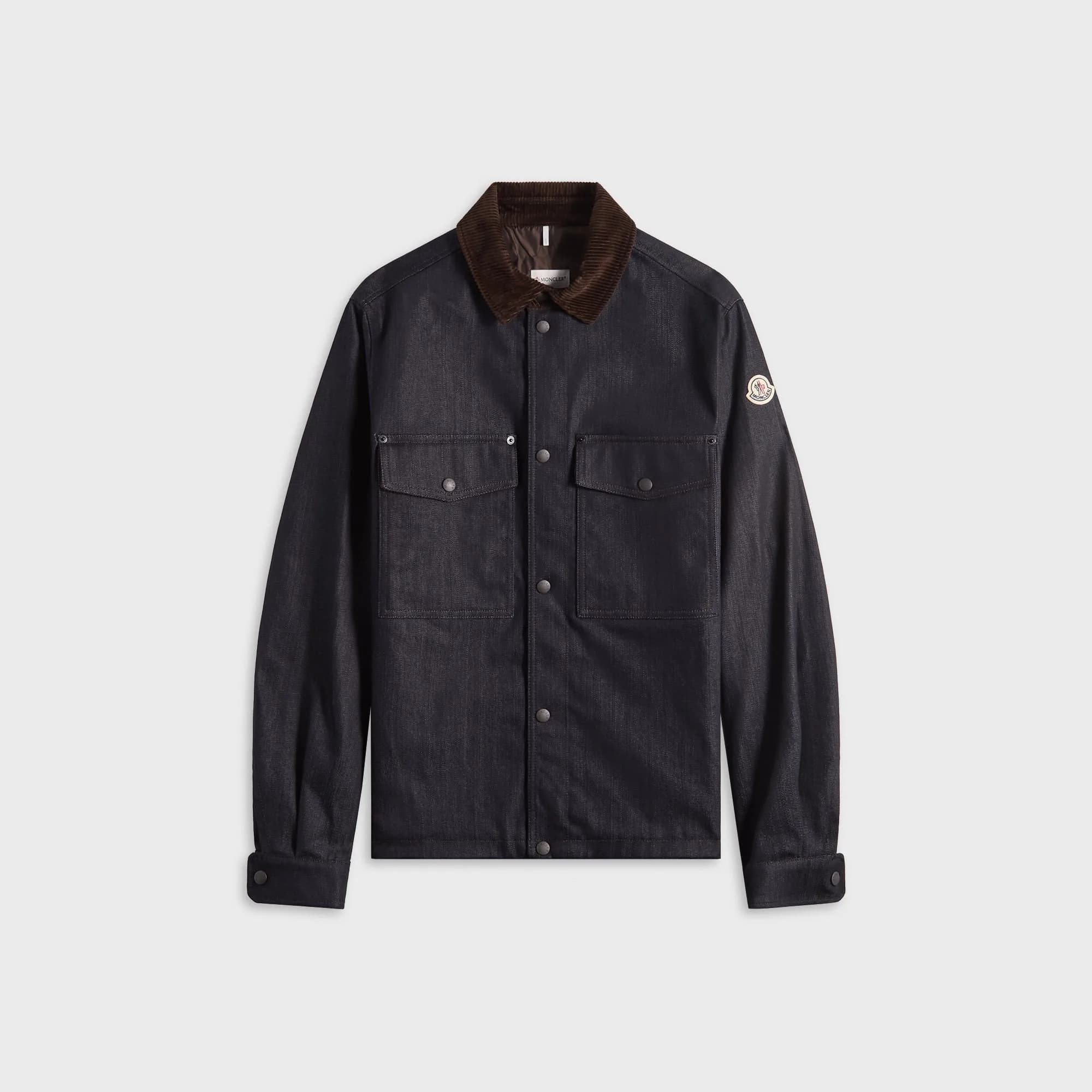 Denim Corduroy-Timmed Shirt Jacket - Dark Blue