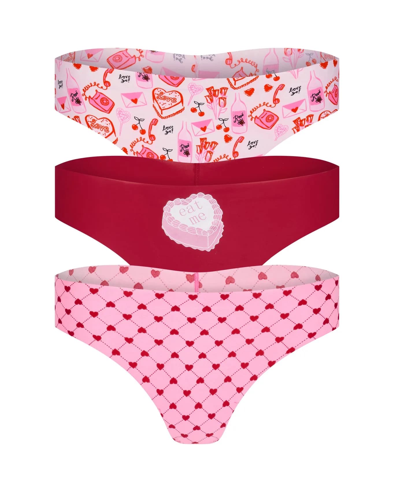 Francine Invisible Pack Thong Heart Red Plus (Pack of 3)