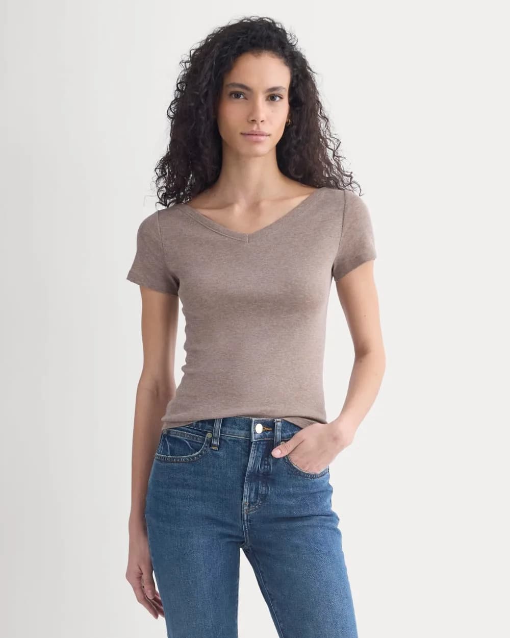 Tissue Short-Sleeve V-Neck Top | Heathered Chocolate Chip