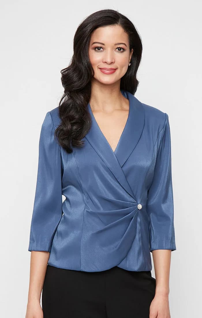 Regular - Collared Stretch Shimmer Blouse with Decorative Side Closure