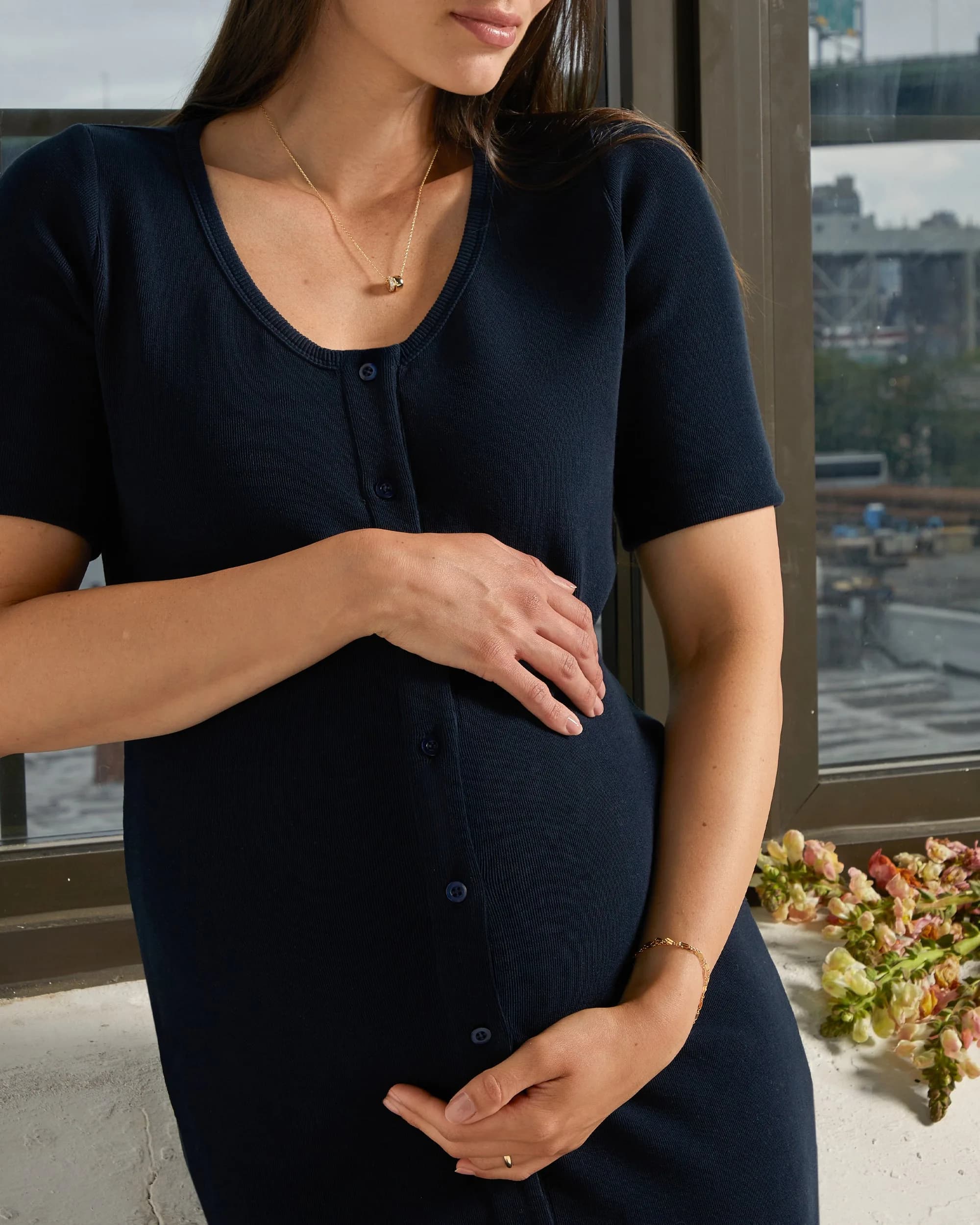 Short Sleeve Button Down Midi Dress