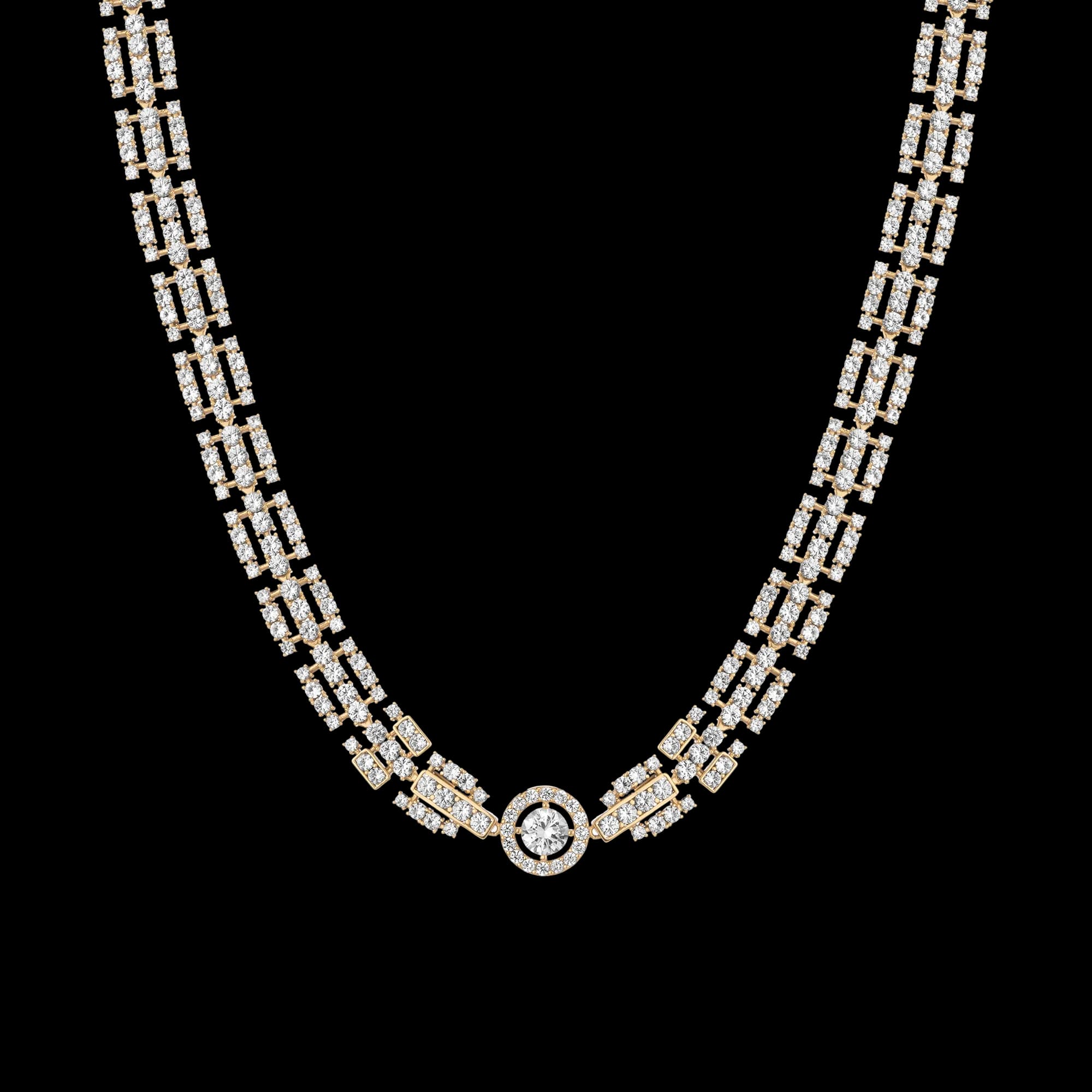 Lab Grown White Sapphire Three Layered Tennis Necklace