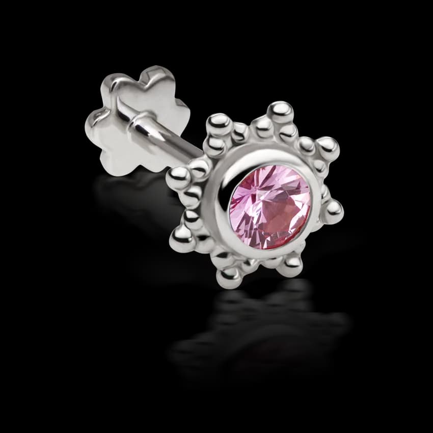Pink Sapphire Starburst Threaded Stud Earring With Titanium Backing