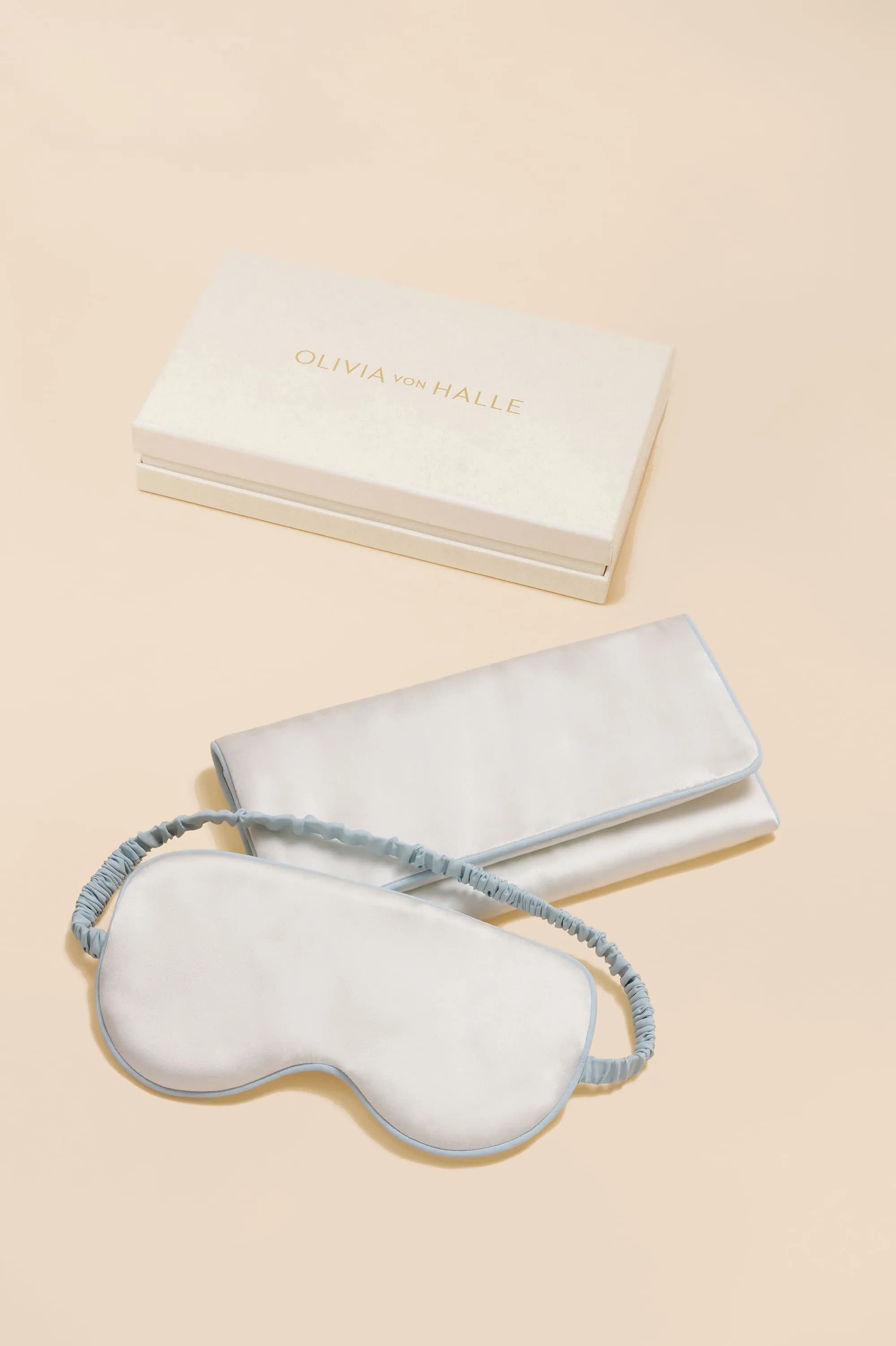 Audrey Ivory Powder Blue Eye Mask in Silk Satin