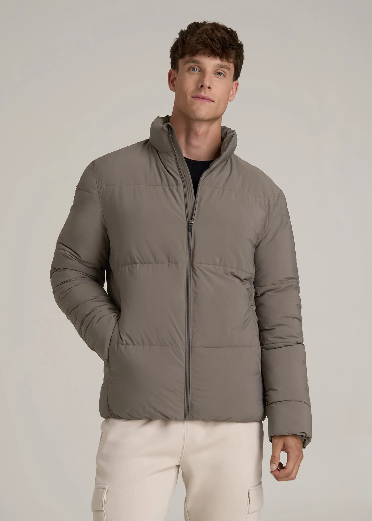 Stand Collar Puffer Coat Jacket for Tall Men