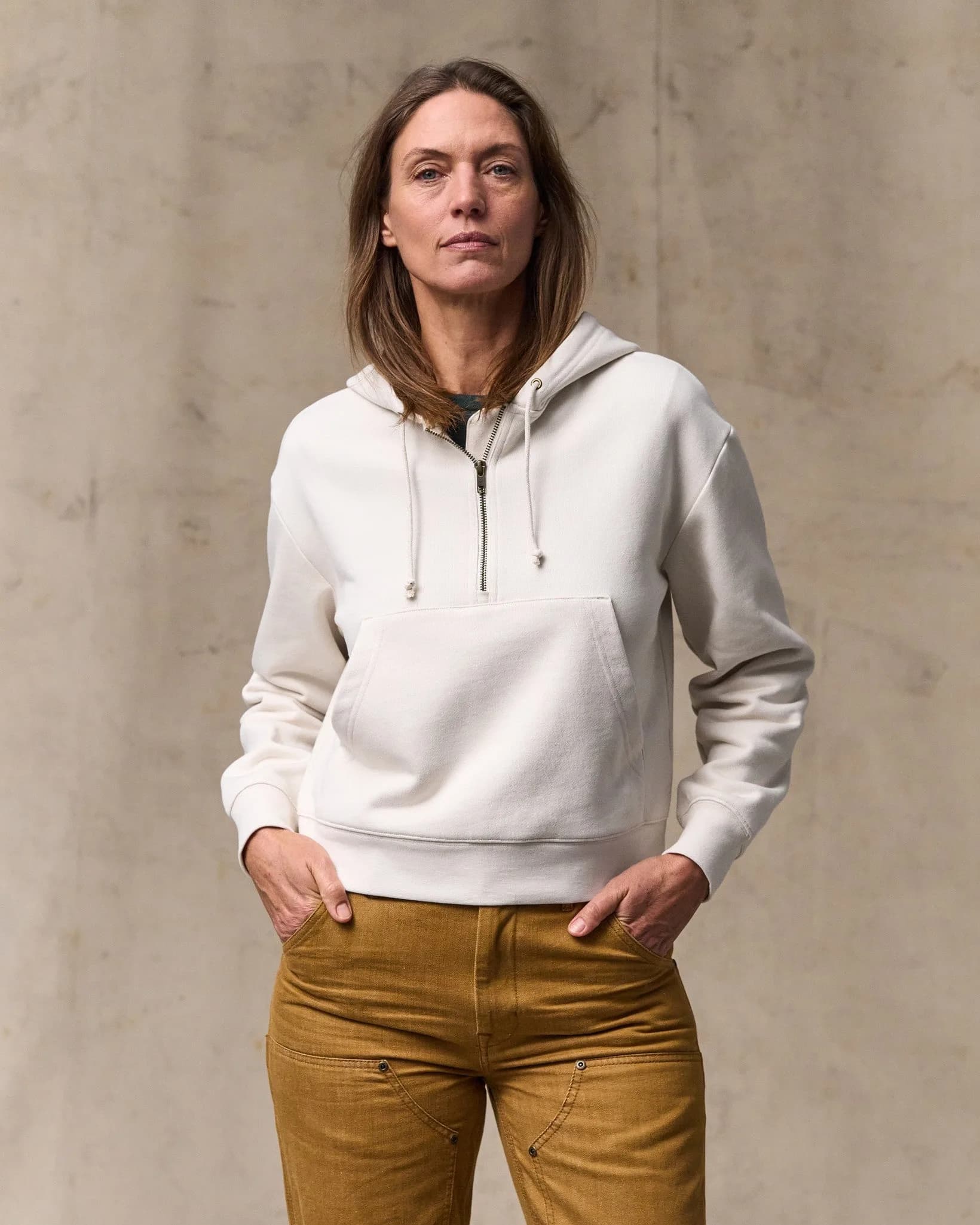 Women's French Terry Half-Zip Hoodie - Ivory